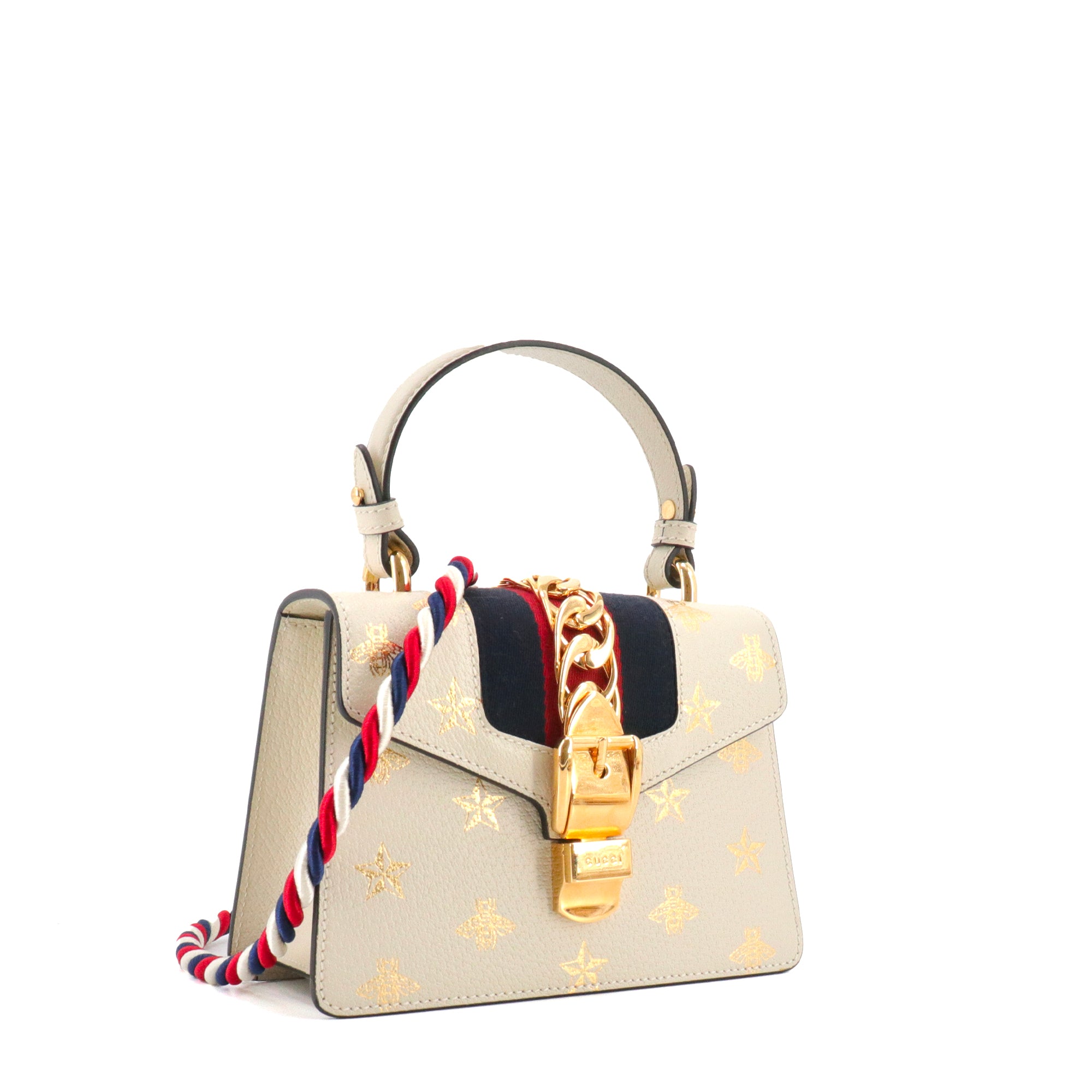 GUCCI - Sac à bandoulière Sylvie édition limitée Gucci en cuir grainé écru à motif