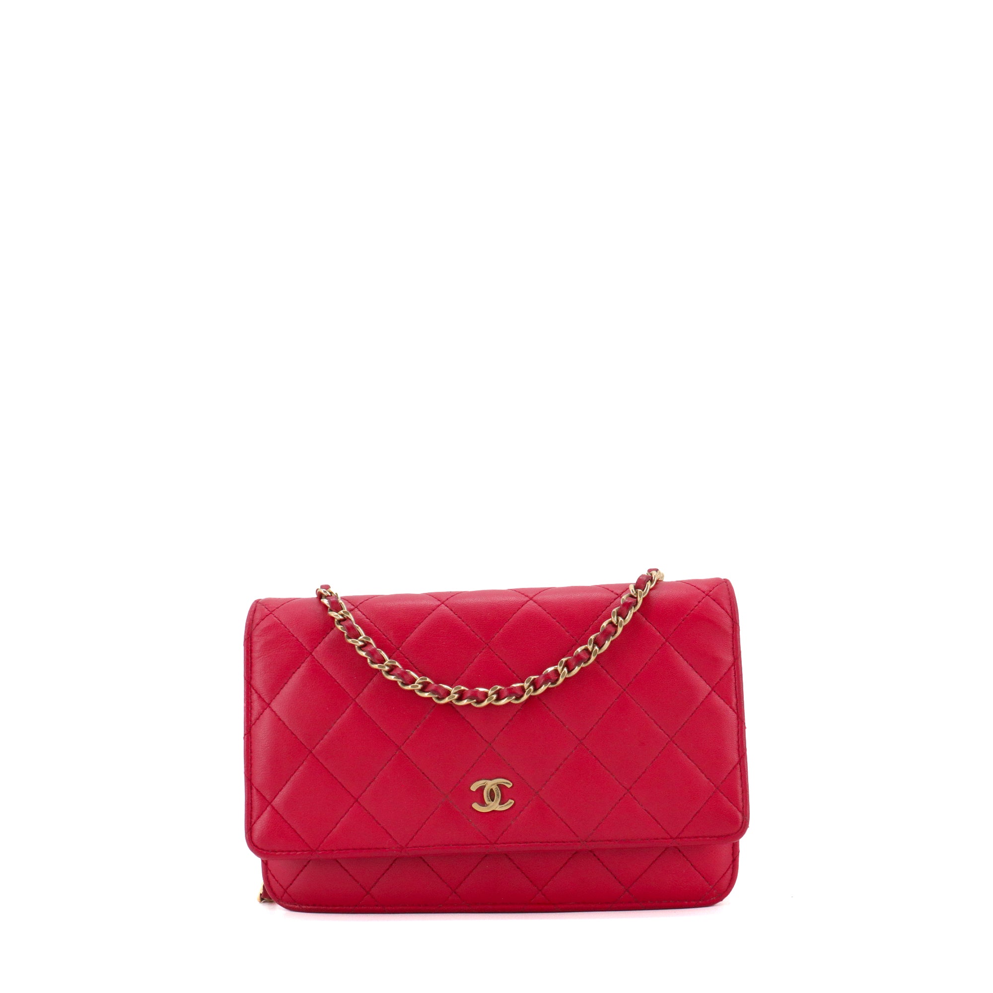 CHANEL - Sac à bandoulière Wallet On Chain Chanel en cuir lisse rouge