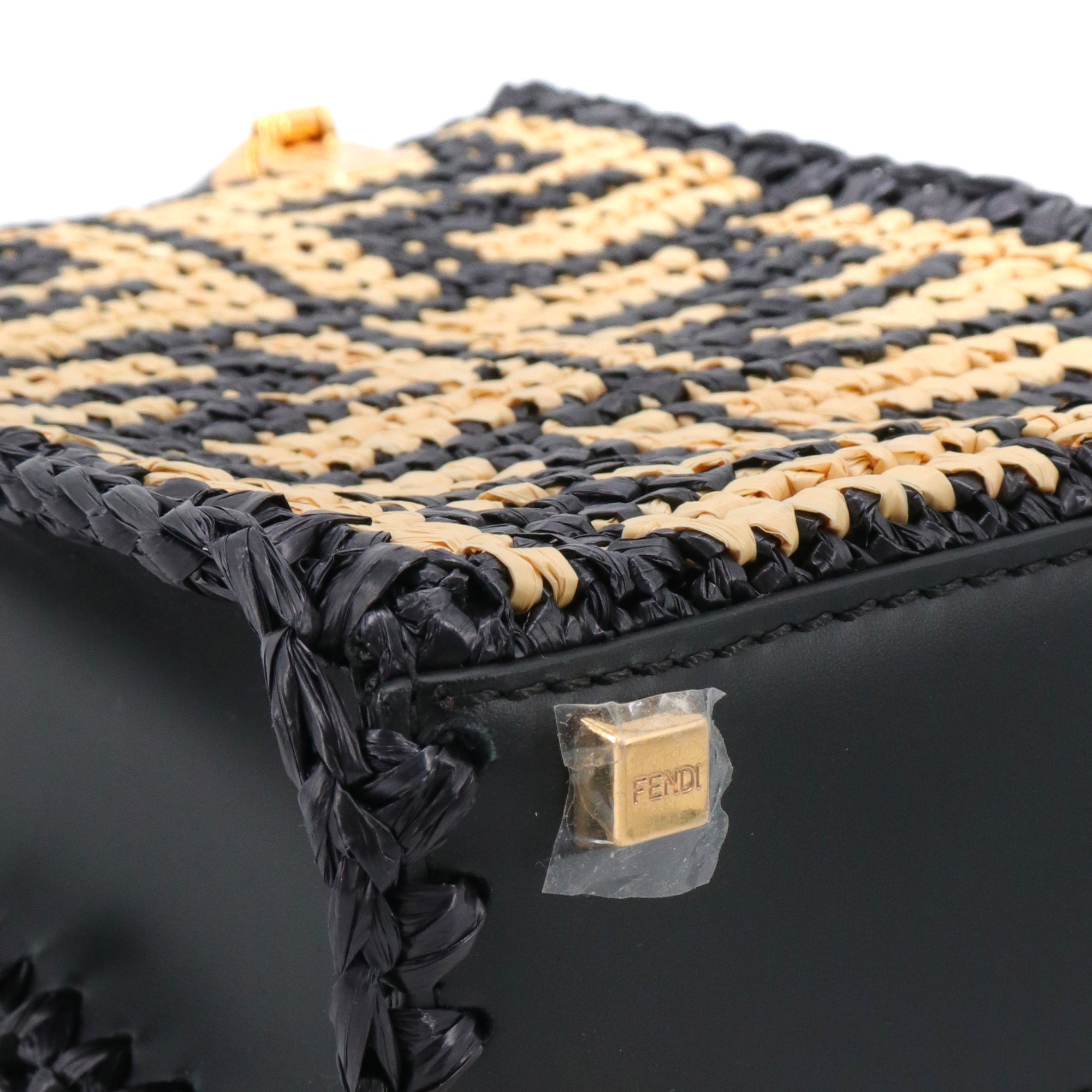 FENDI - Sac à bandoulière Sunshine Fendi en raphia beige et noir