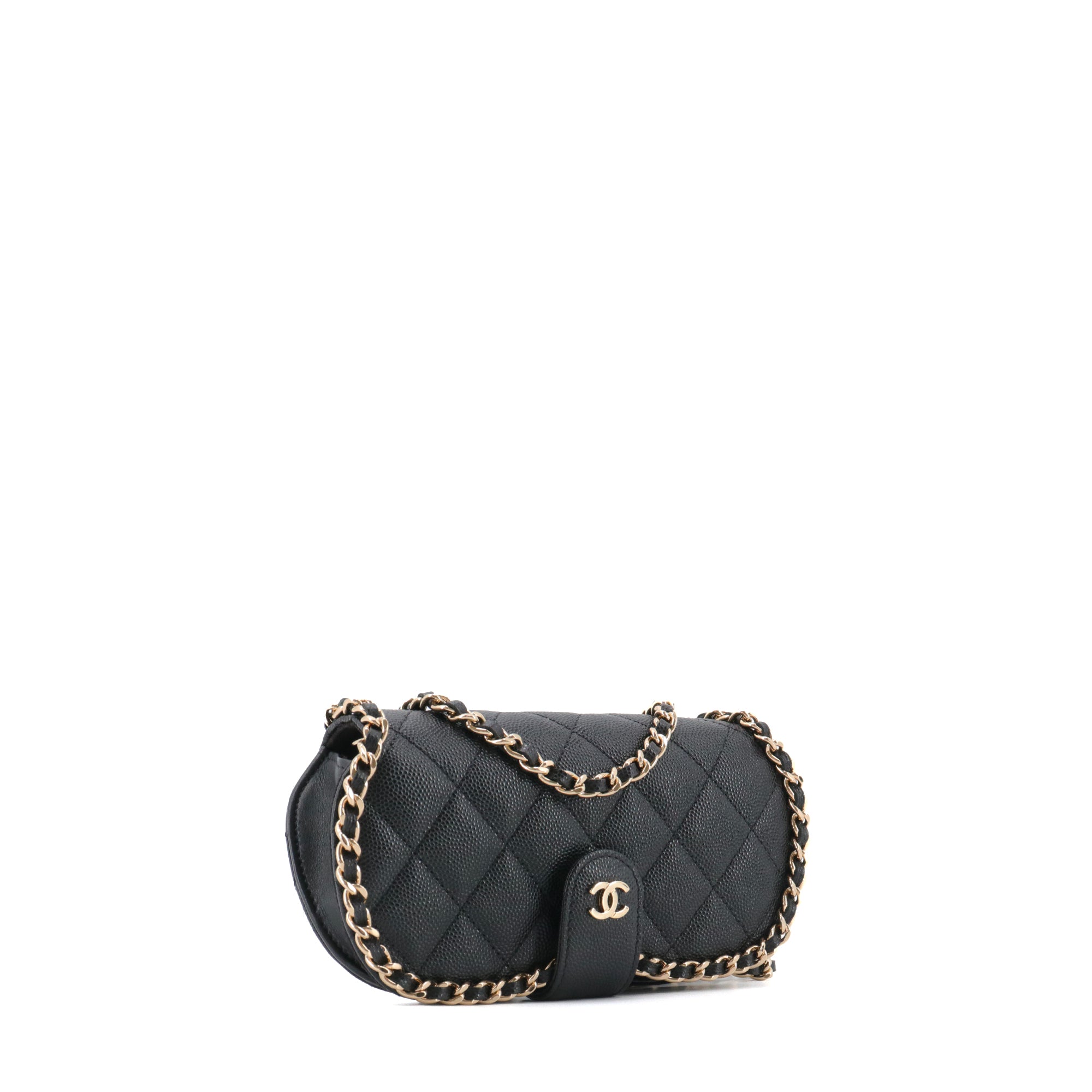 CHANEL - Pochette à bandoulière/Étui à lunette Chanel en cuir caviar noir