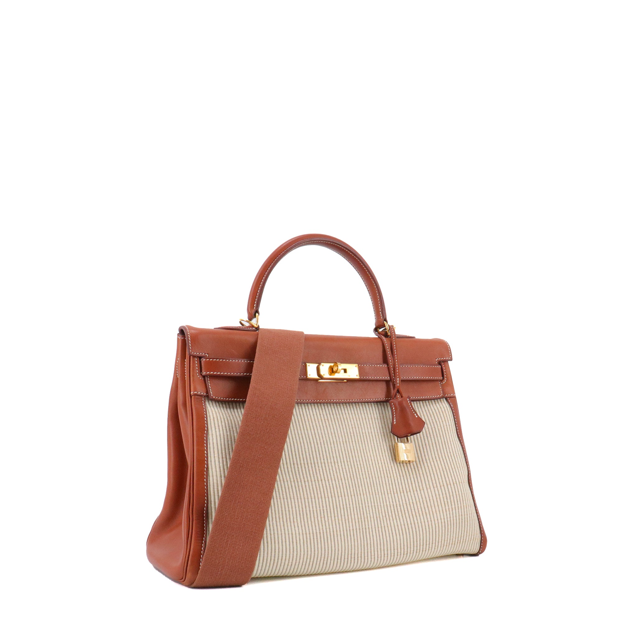 HERMÈS - Sac à main Kelly 32 Hermès en cuir barenia et nylon