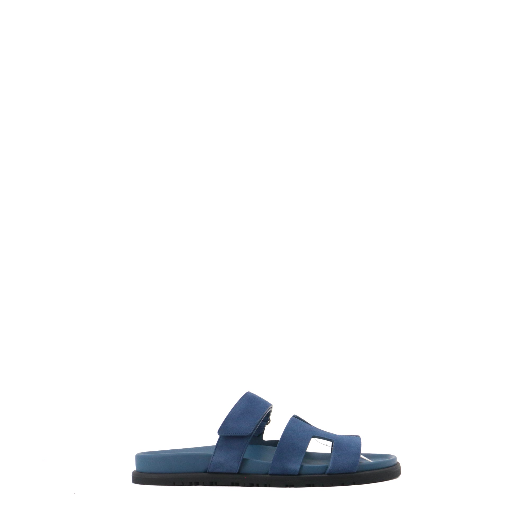 HERMÈS - Sandales Chypre Hermès en cuir de chèvre bleu turquin (T41.5)