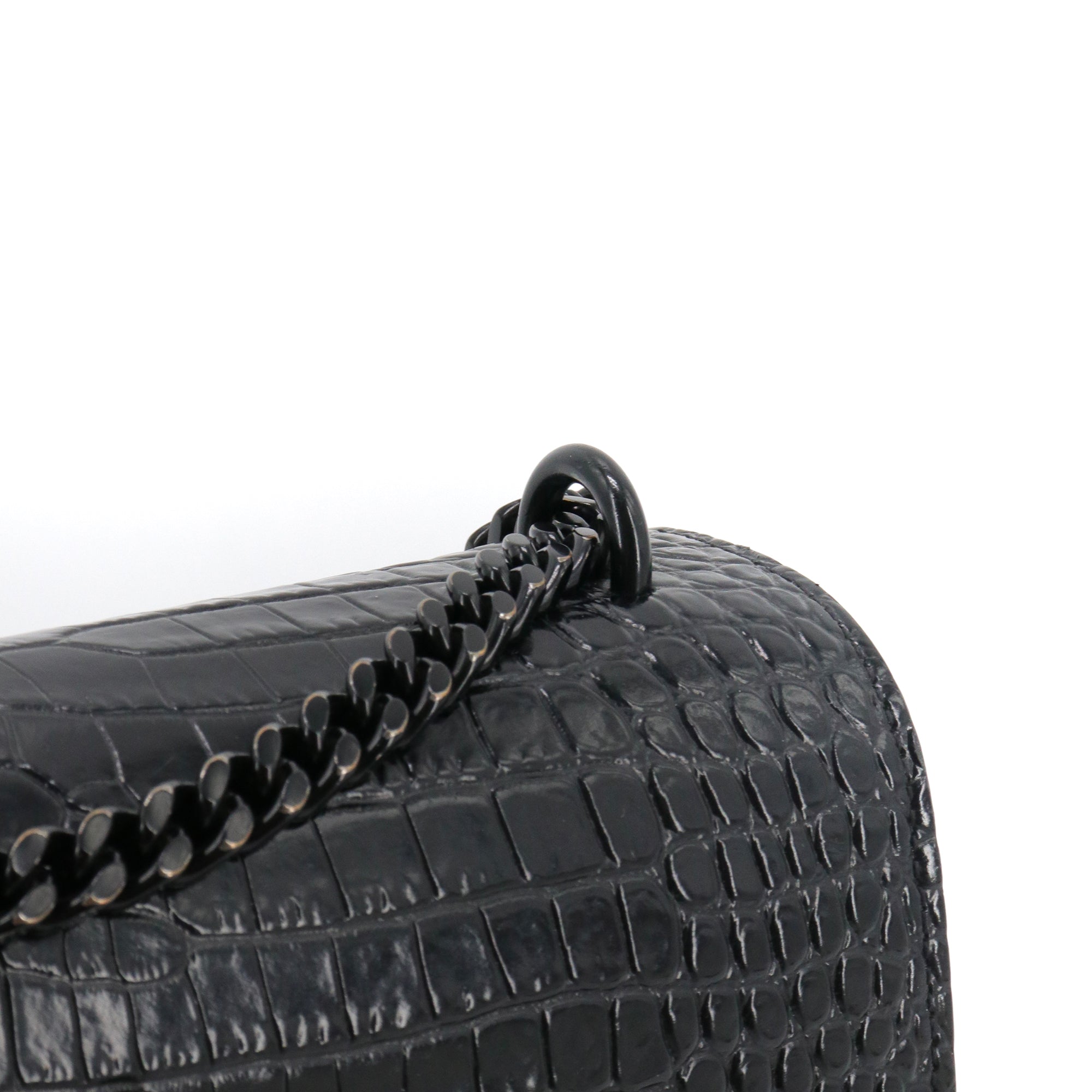 SAINT LAURENT - Sac à bandoulière Sunset medium full black Saint Laurent en cuir embossé croco