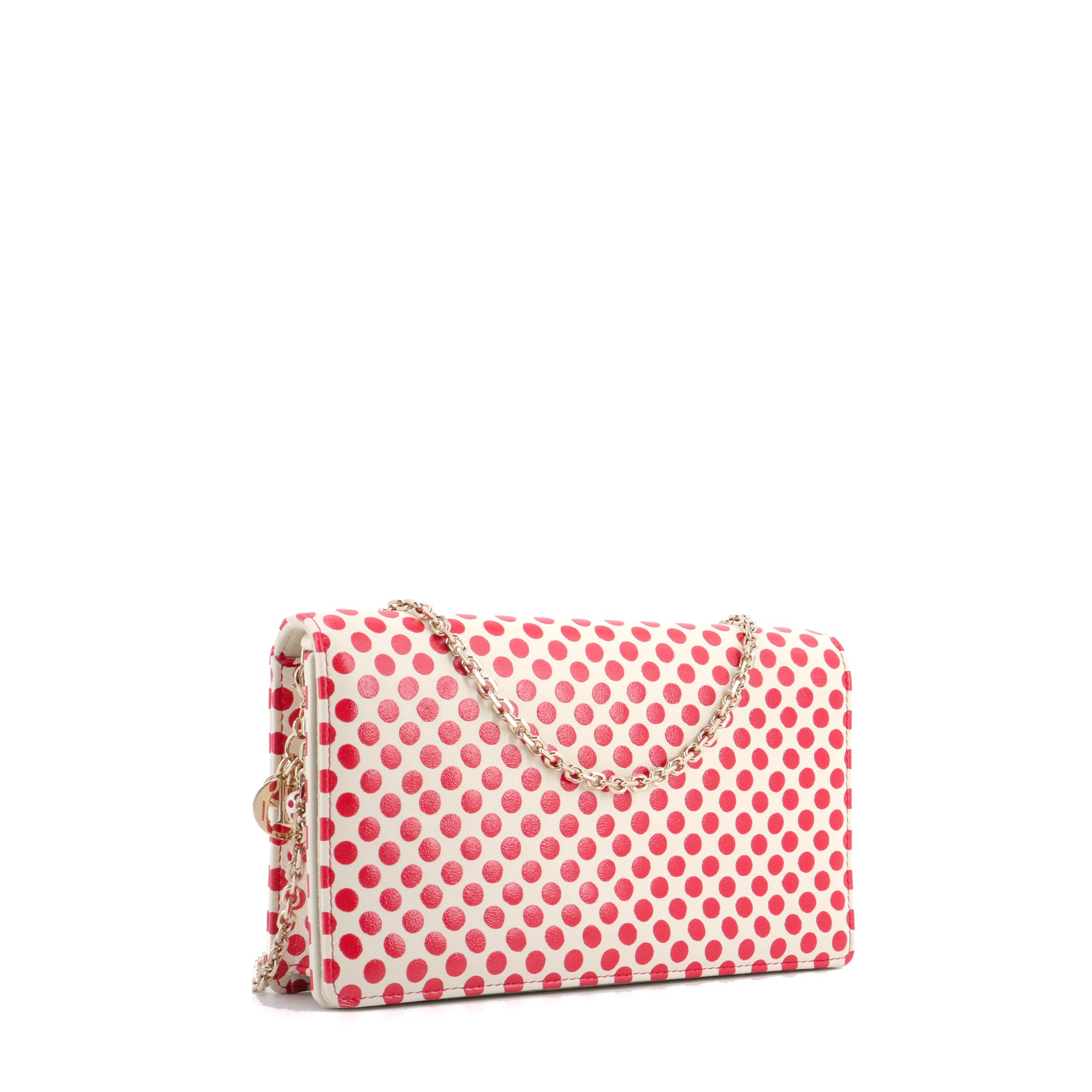 DIOR - Wallet On Chain Dioramour Dior en cuir à pois rouge et blanc