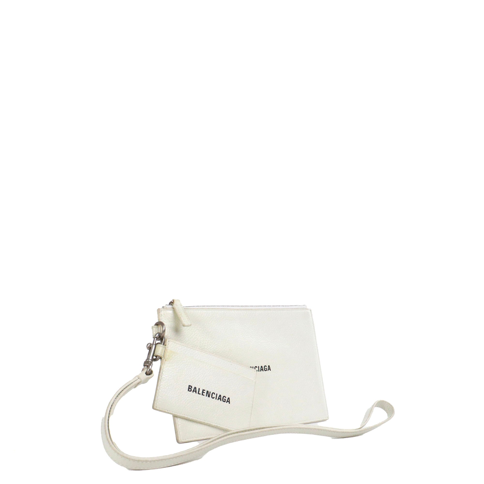 BALENCIAGA - Balenciaga Ville wallet in white grained leather and wrist strap