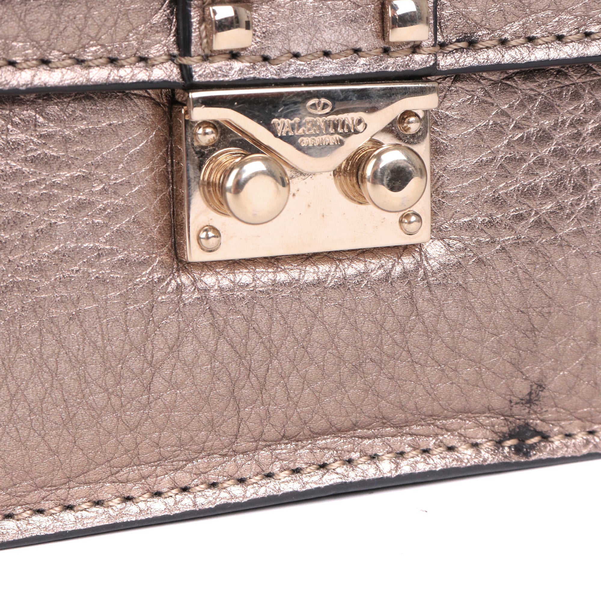 VALENTINO - Sac à bandoulière Glam Lock Valentino en cuir grainé doré métallisé