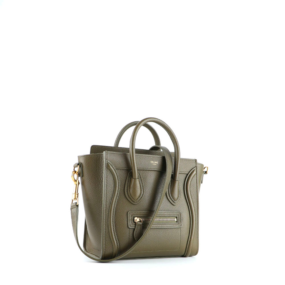 CELINE - Sac à bandoulière Luggage nano en cuir grainé vert