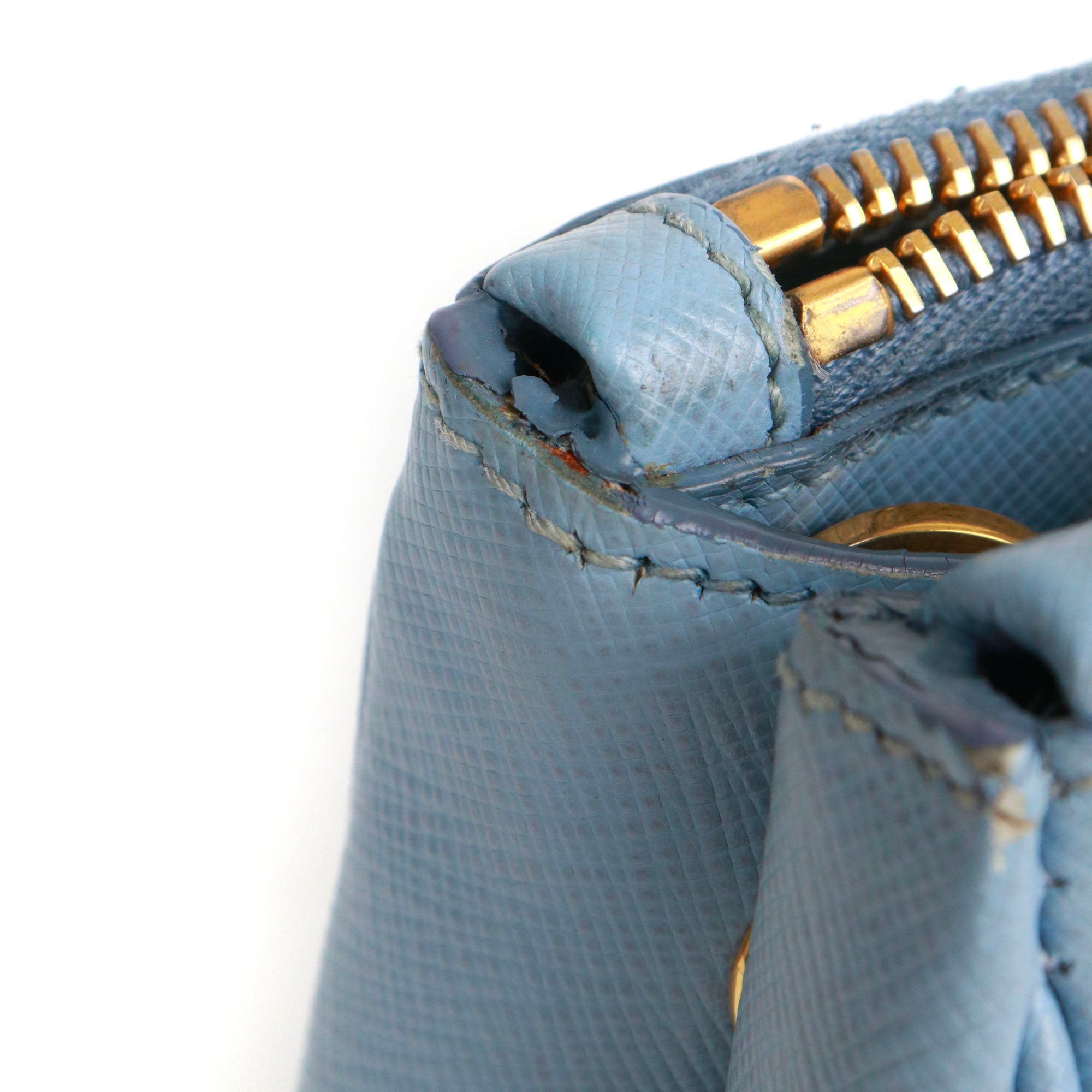 PRADA - Sac à main Galleria Prada en cuir grainé bleu