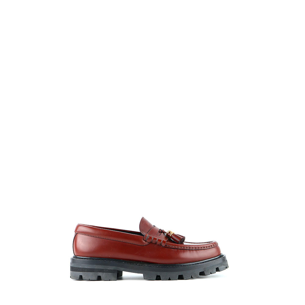 CELINE - Mocassins Margaret avec pompons Triomphe en cuir bordeaux (T37)