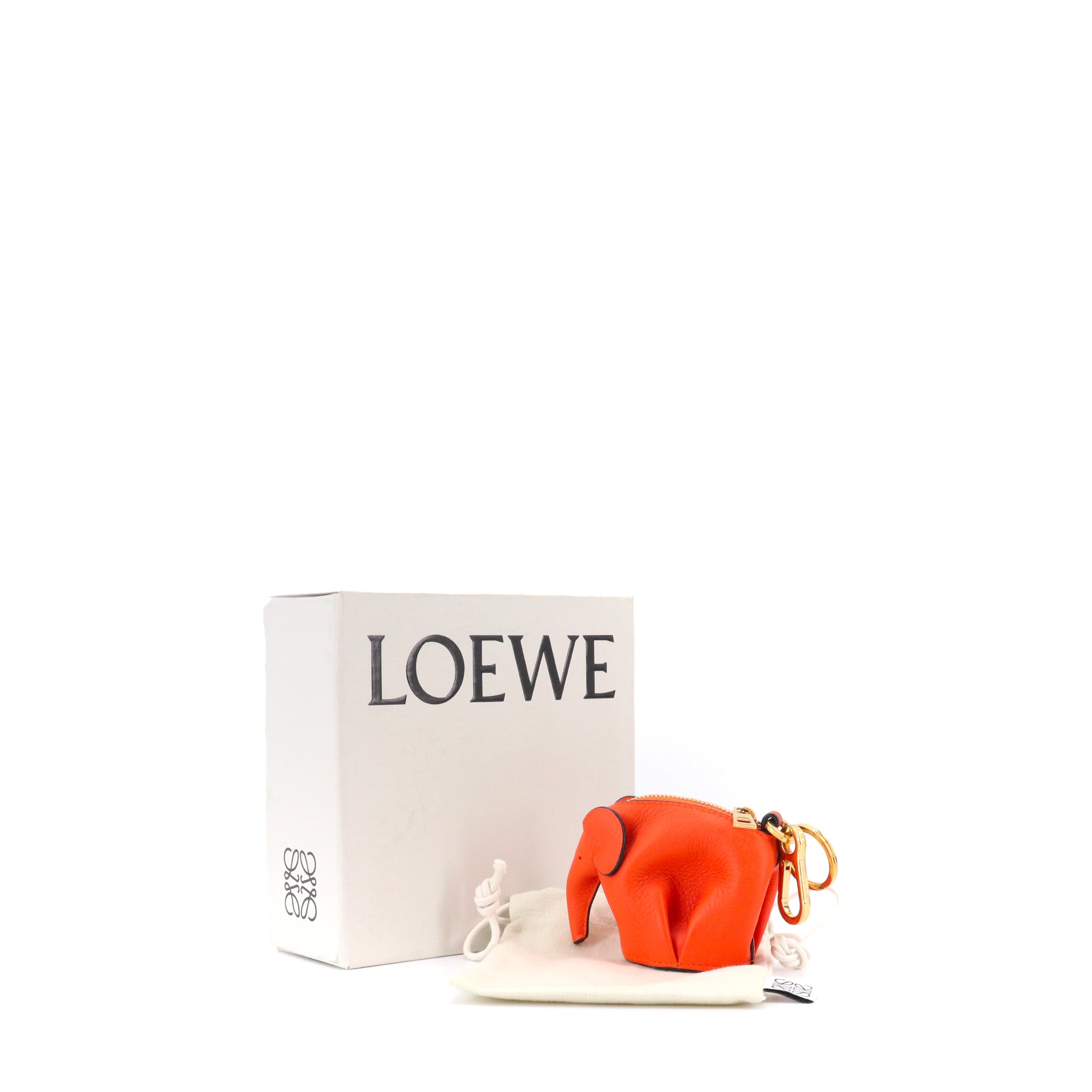LOEWE - Porte clés et monnaie Elephant Loewe en cuir de veau orange