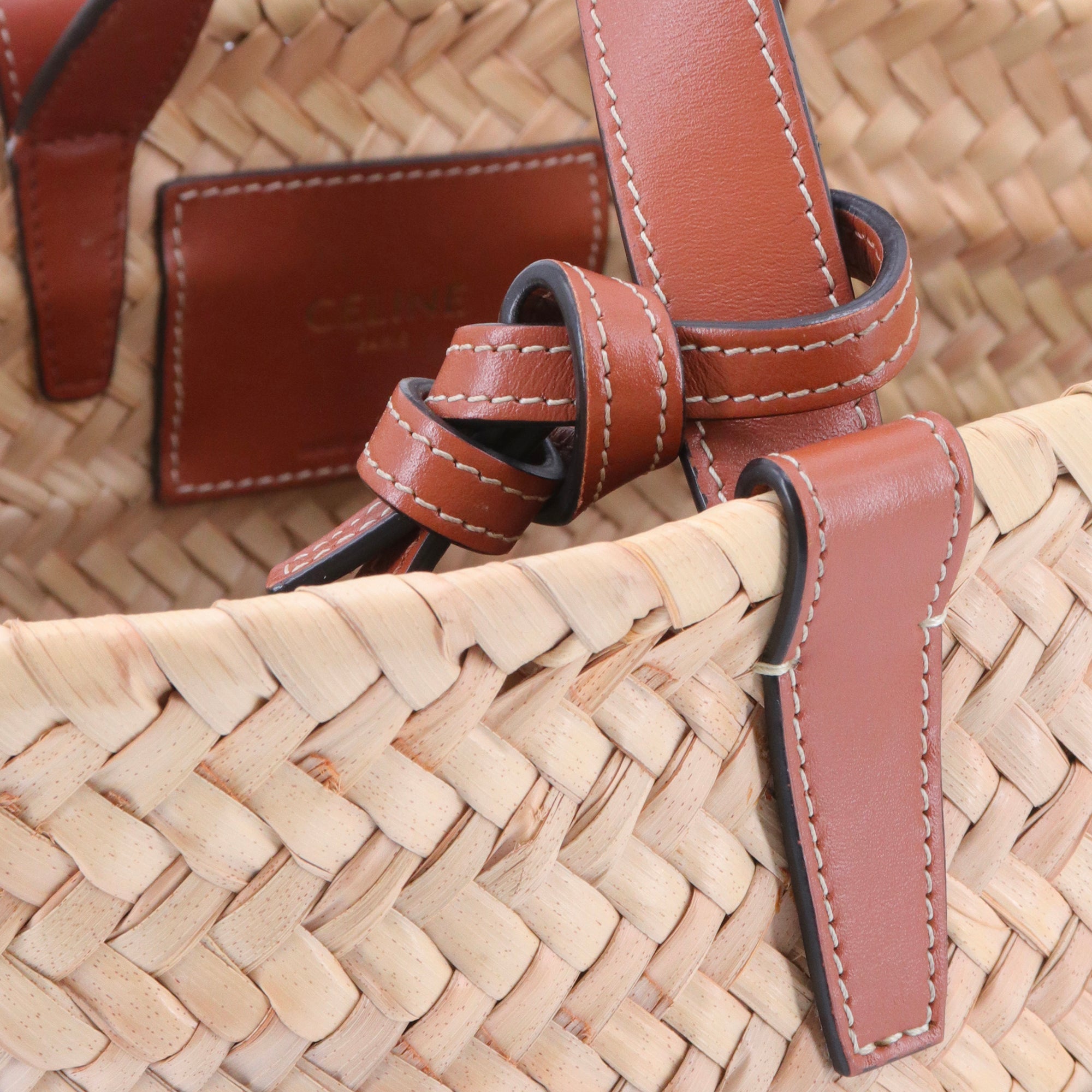 CELINE - Panier Triomphe teen Celine en paille et cuir tan