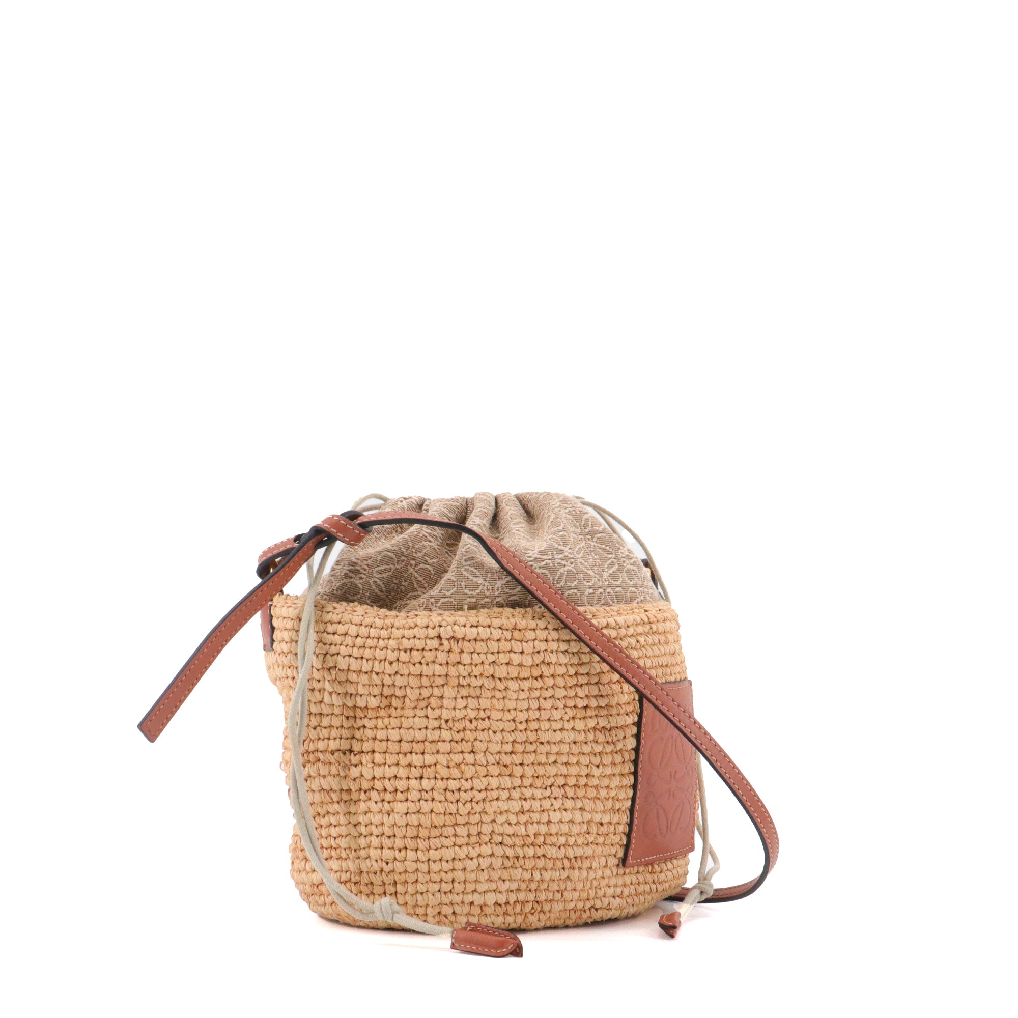 LOEWE - Sac à bandoulière Pochette Loewe en raphia et cuir marron
