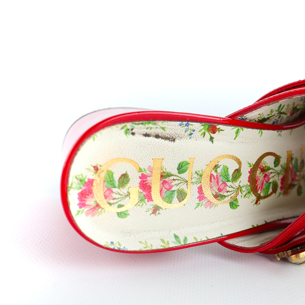 GUCCI - Sandales à talon en cuir verni rouge (T39)