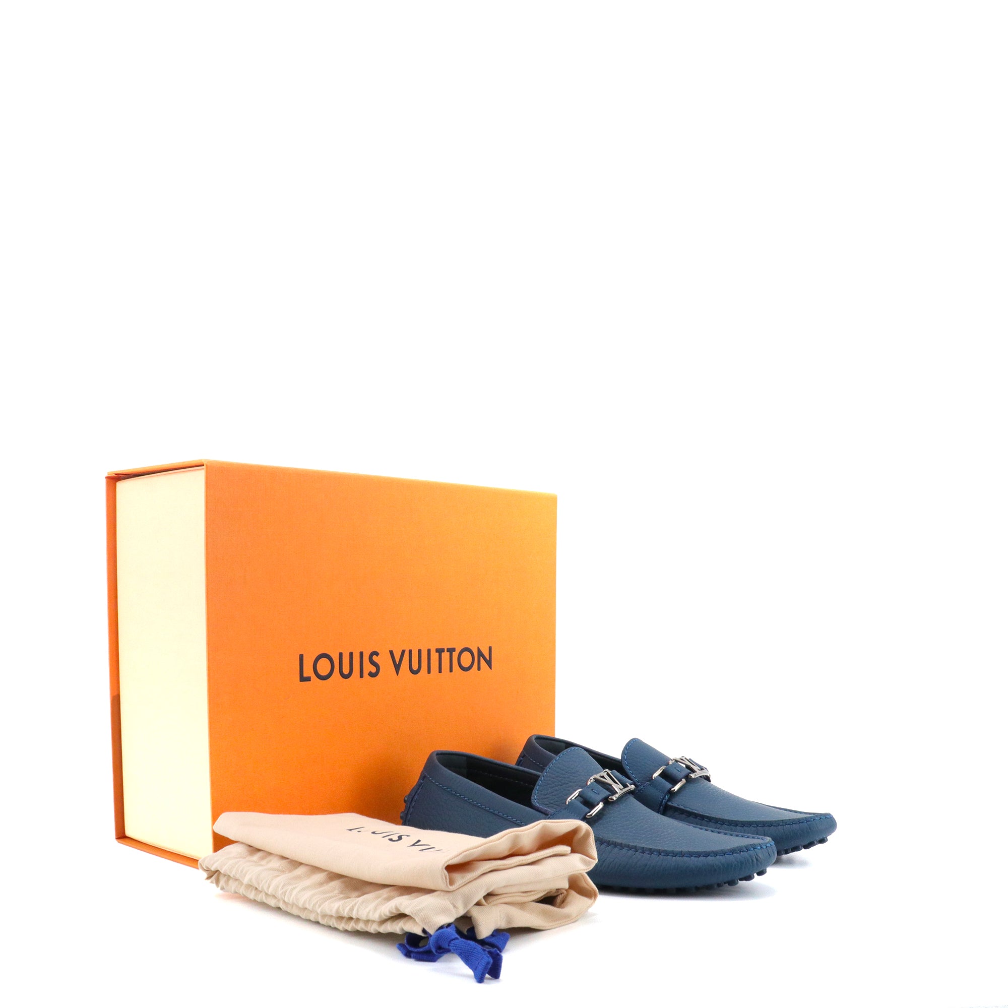 LOUIS VUITTON - Mocassins Hockenheim Louis Vuitton en cuir grainé bleu (T39)