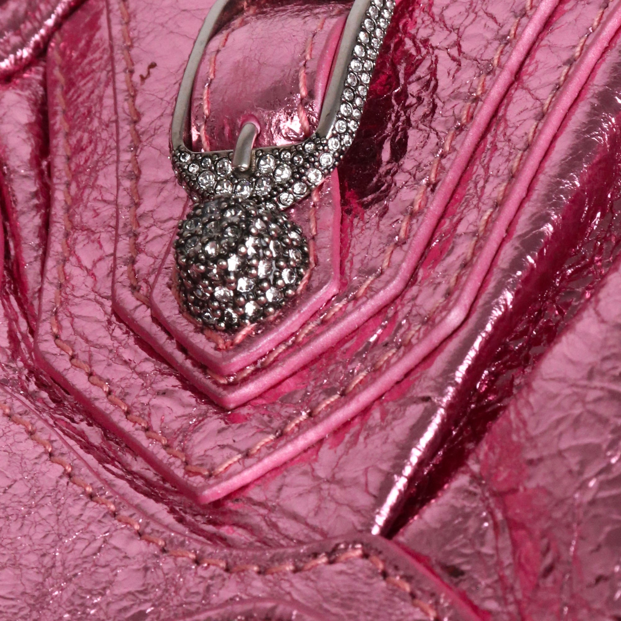 BALENCIAGA - Sac à bandoulière Cagole XS strass en cuir rose
