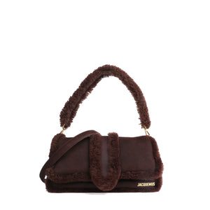 JACQUEMUS - Sac à bandoulière Bambimou Doux Jacquemus en laine de mouton et cuir de vache marron