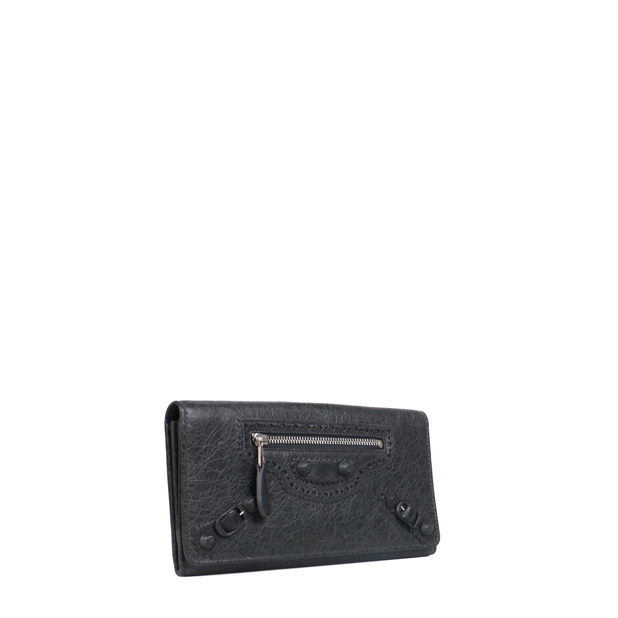 BALENCIAGA - Portefeuille City Balenciaga en cuir froissé vert
