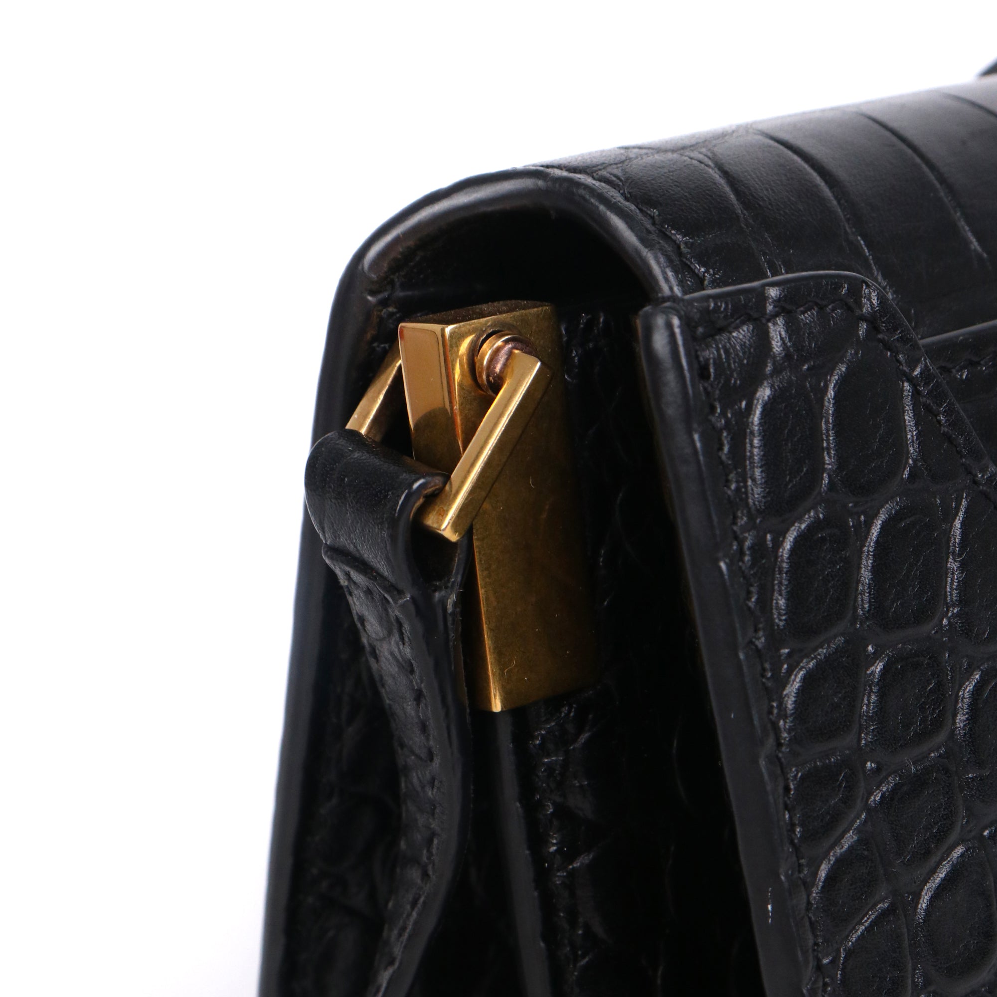 SAINT LAURENT - Sac à bandoulière Catherine Satchel Saint Laurent en cuir embossé croco noir