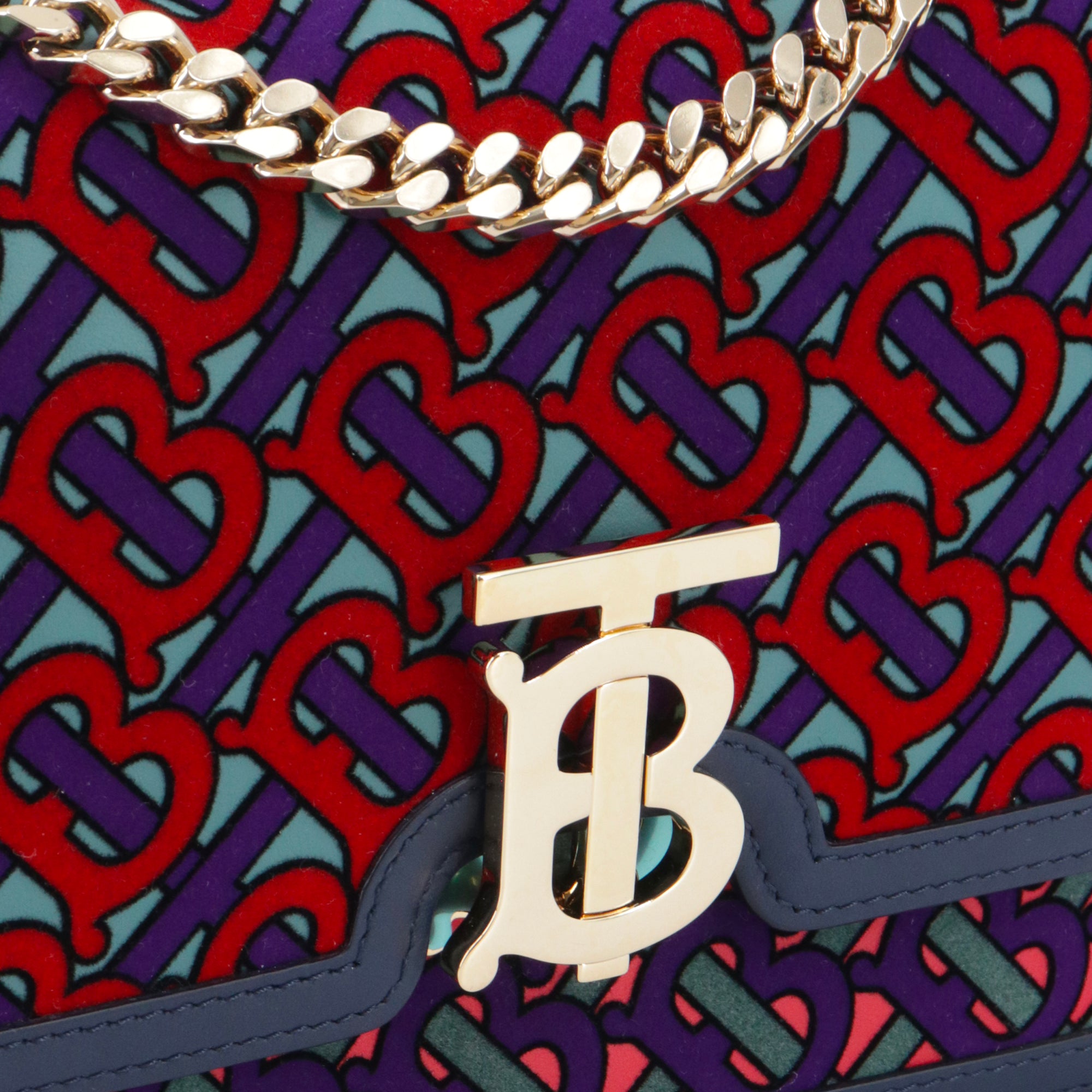 BURBERRY - Sac à bandoulière TB Burberry en velours monogrammé et cuir bleu marine