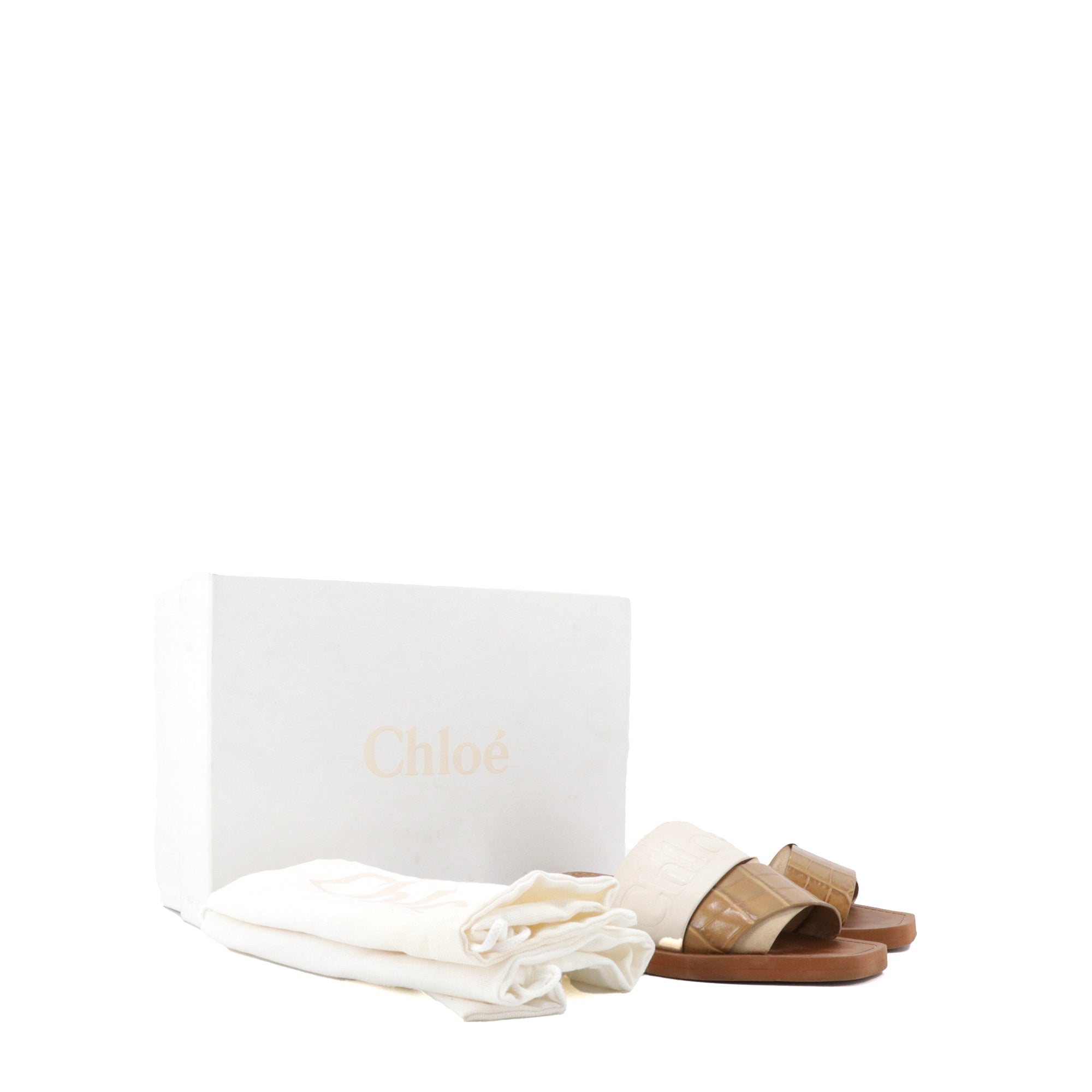 CHLOÉ - Sandales Woody Chloé en cuir blanc et kaki (T35)