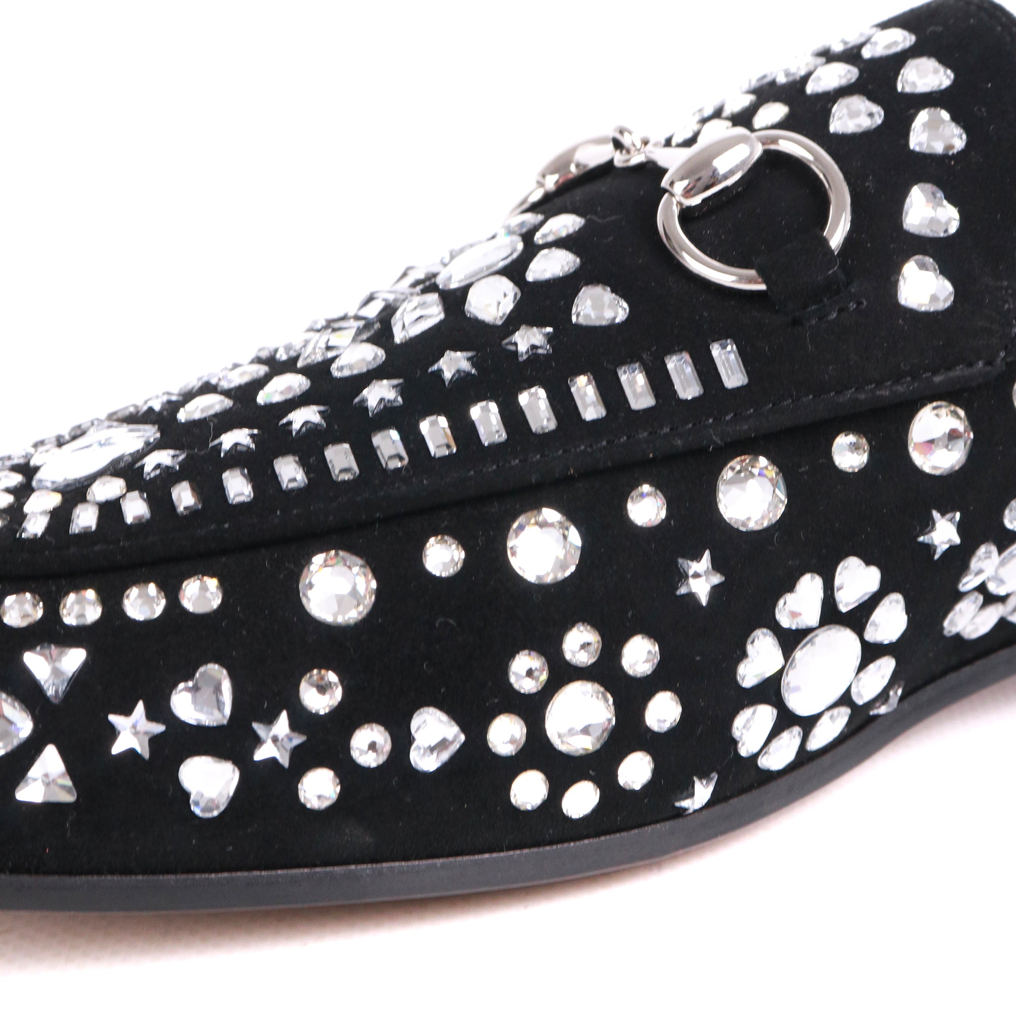 GUCCI - Mocassins Jordaan Gucci en daim noir et strass (T37,5)