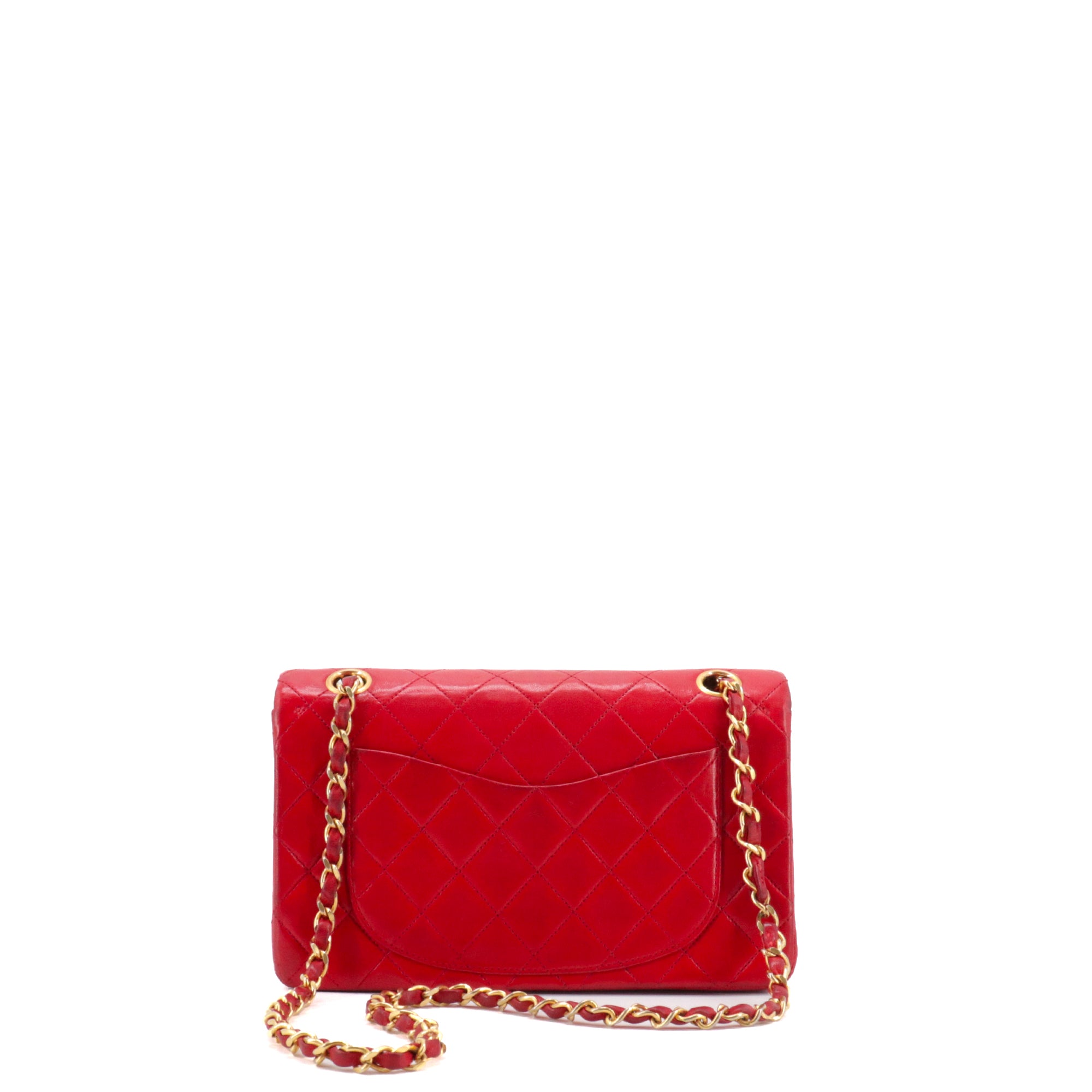 CHANEL - Sac à main Classique/Timeless 23 Chanel vintage double flap en cuir matelassé rouge