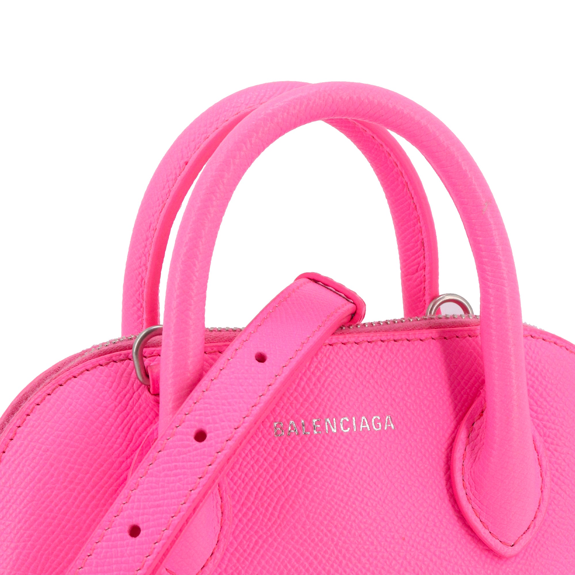 BALENCIAGA - Sac à bandoulière Ville Balenciaga en cuir grainé rose fluo