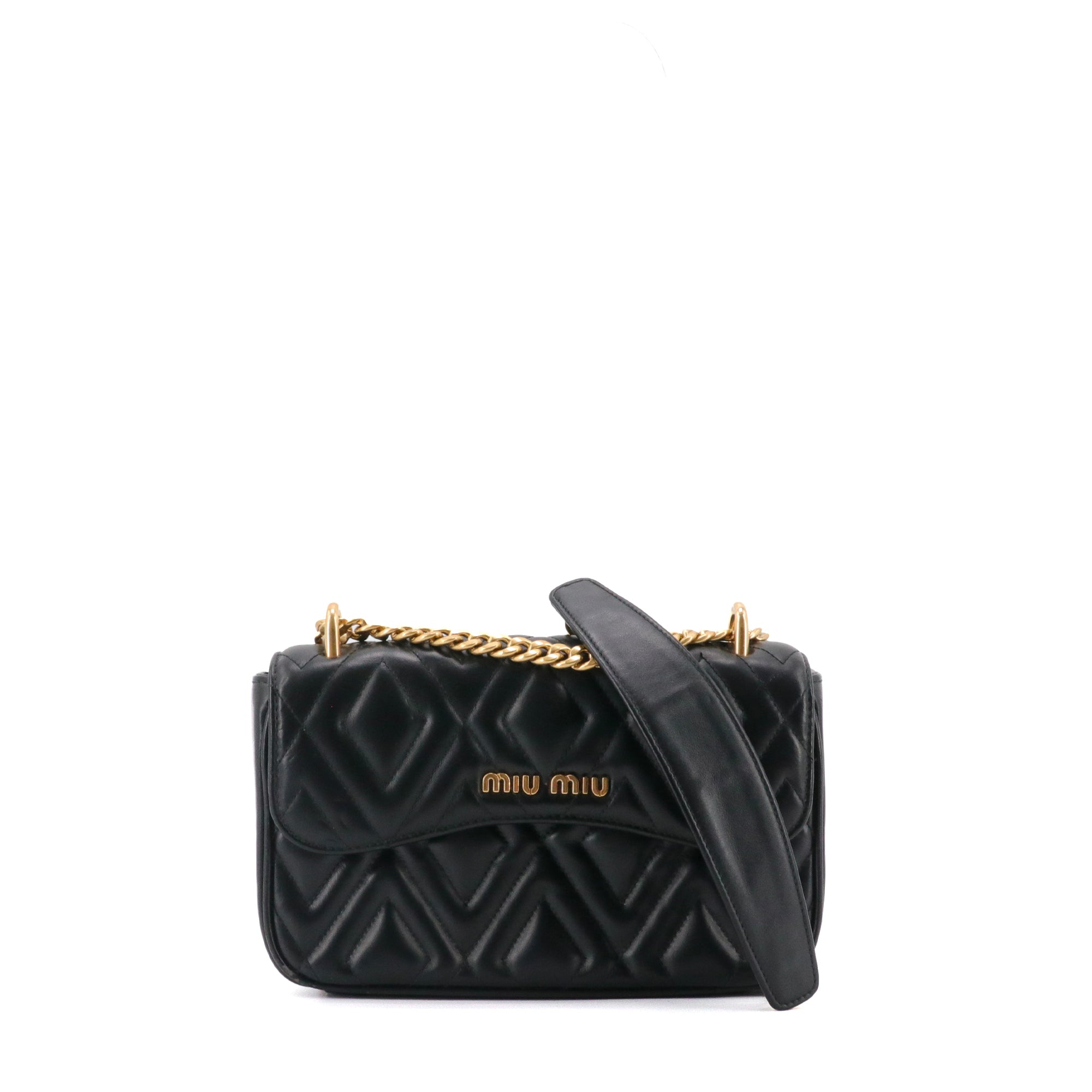 MIU MIU - Sac à bandoulière Miu Miu en cuir nappa matelassé noir