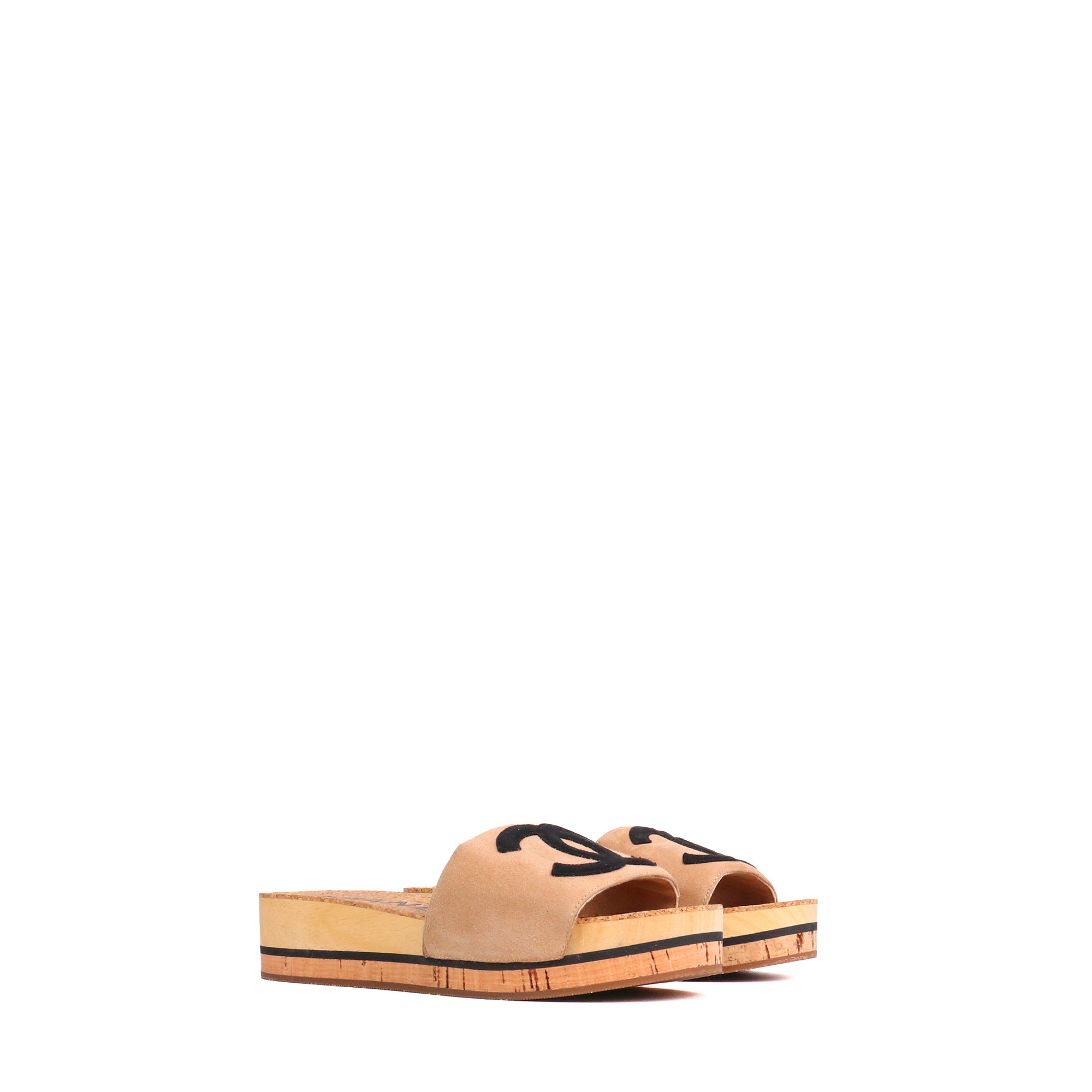 CHANEL - Sandales CC Chanel en daim et liège (T37)