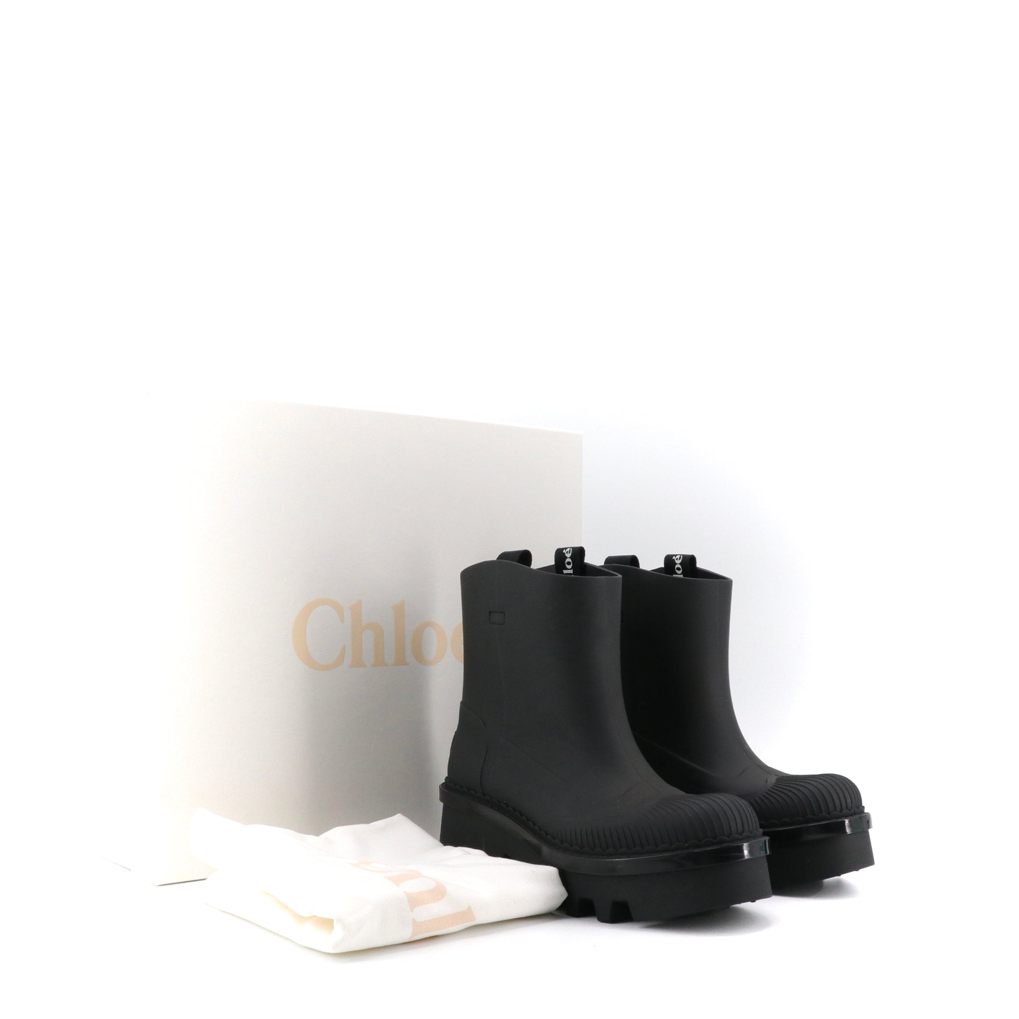 CHLOÉ - Bottines de pluie Raina Chloé en caoutchouc noir (T38)
