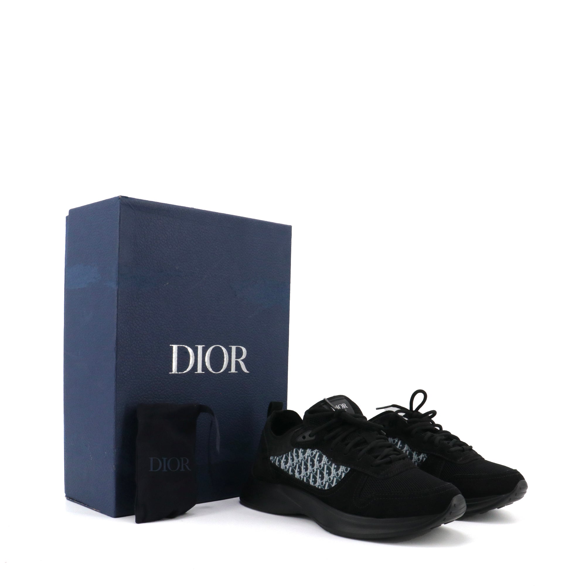 DIOR - Sneakers B25 Runner Suède Dior en toile oblique et daim noir (T41)