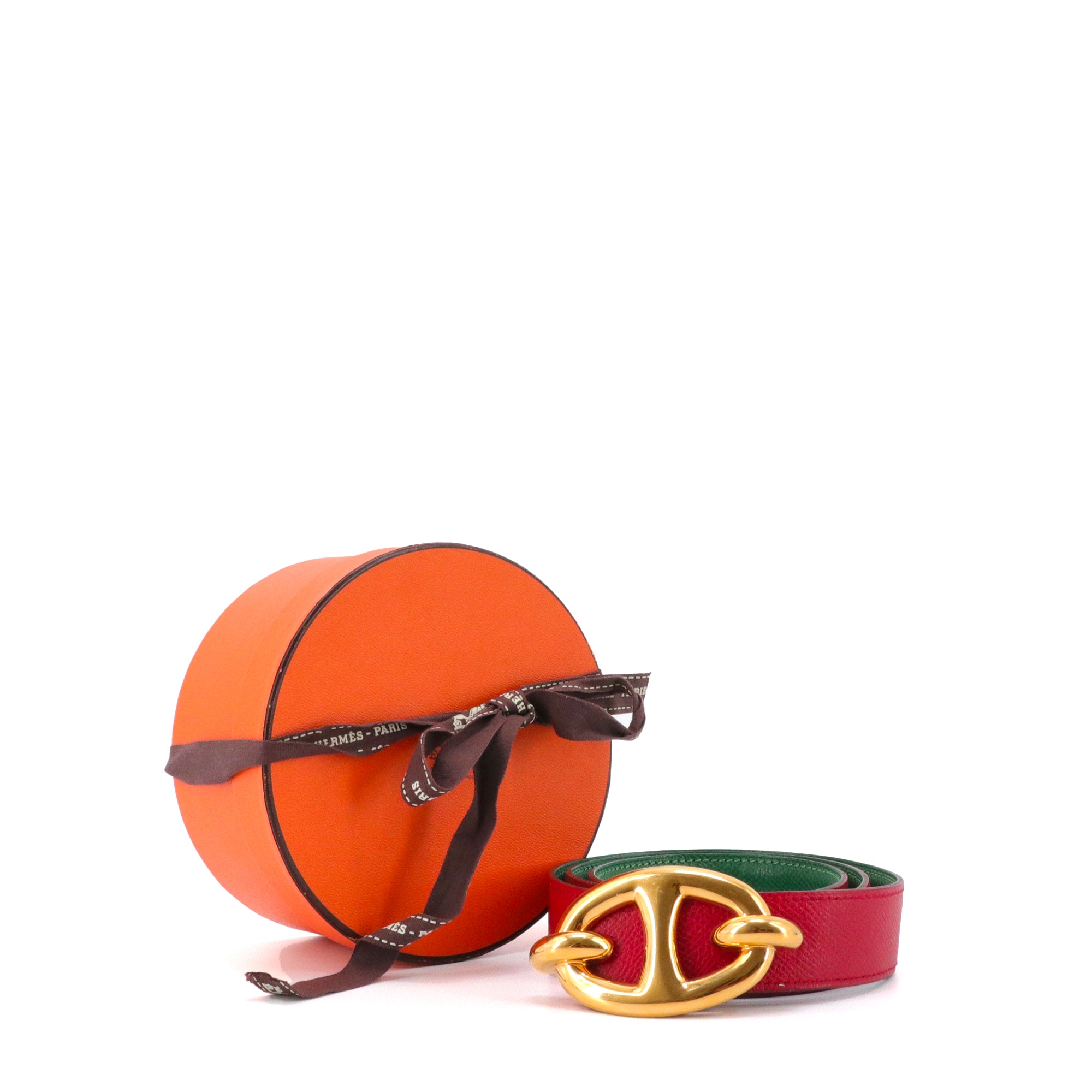 HERMÈS - Ceinture Chaine d'Ancre Hermès en cuir epsom fuchsia et vert (T78)
