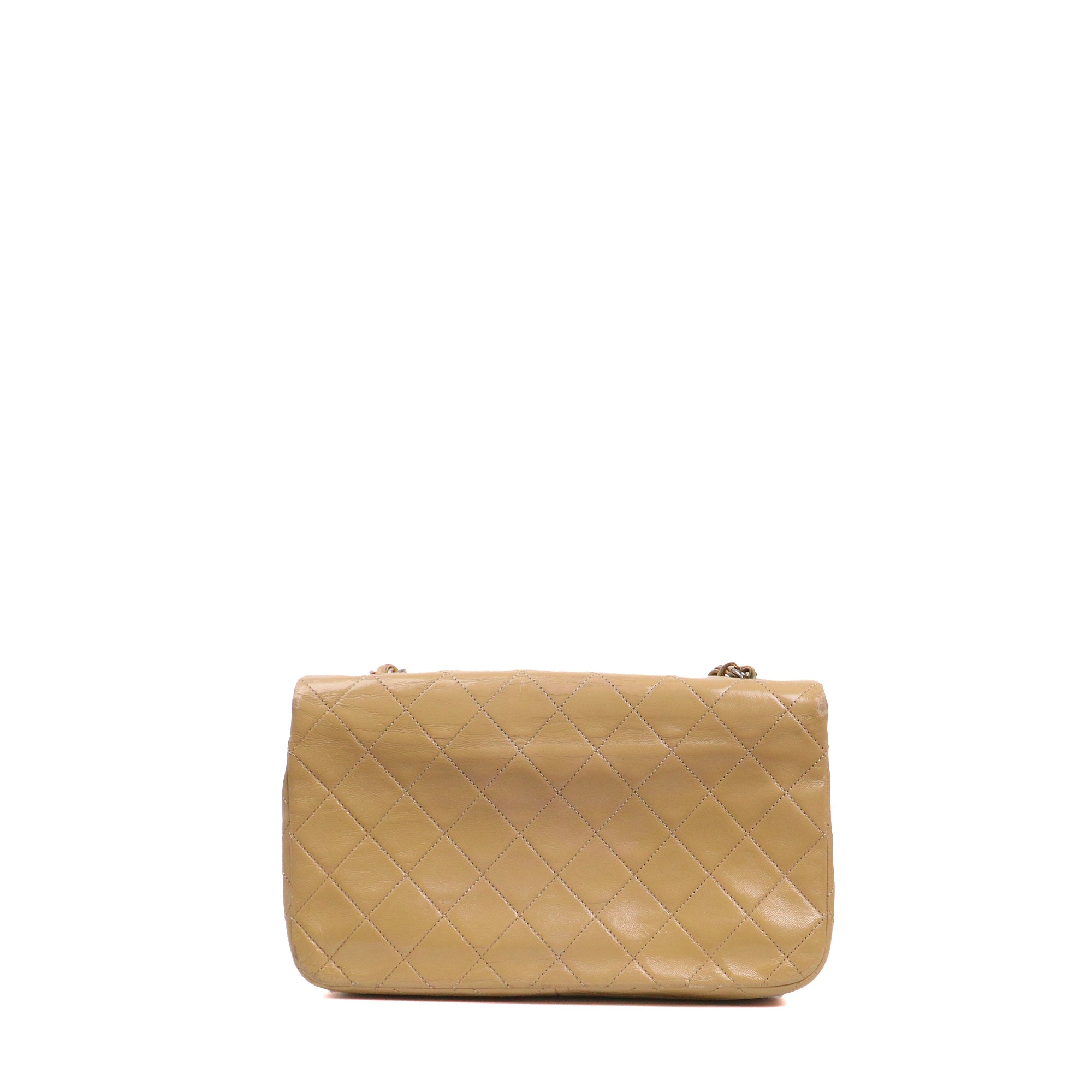 CHANEL - Sac à main Classique/Timeless Full Flap Chanel en cuir lisse beige vintage
