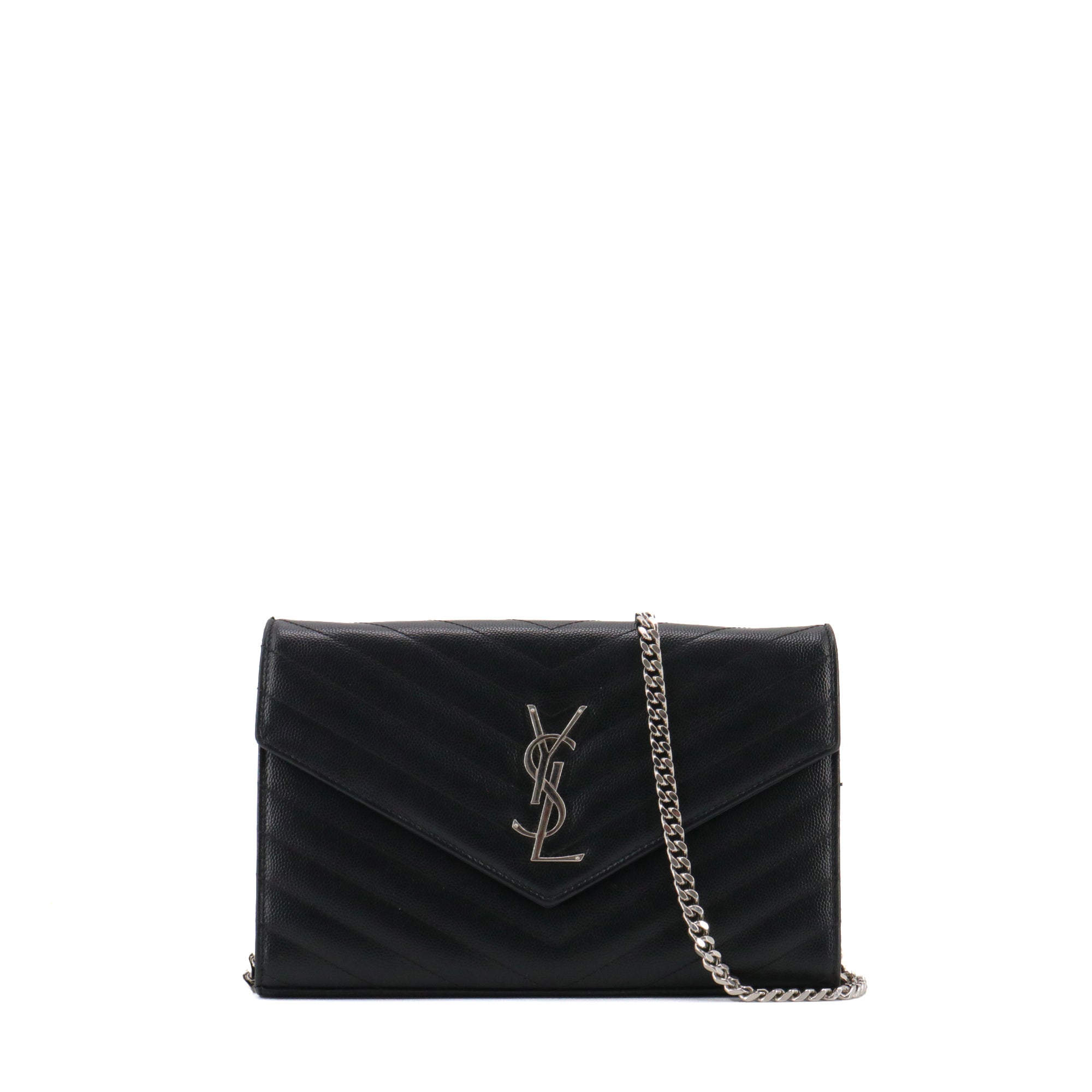 SAINT LAURENT - Wallet On Chain Cassandre Saint Laurent en cuir grainé noir