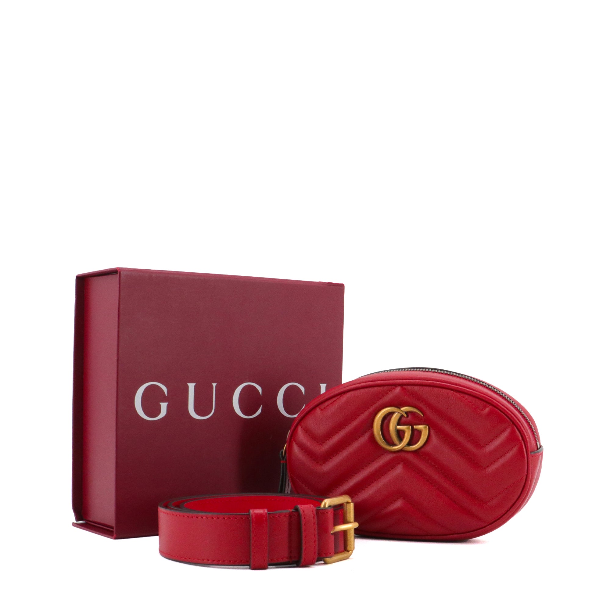 GUCCI - Sac banane GG Marmont Gucci en cuir chevron rouge