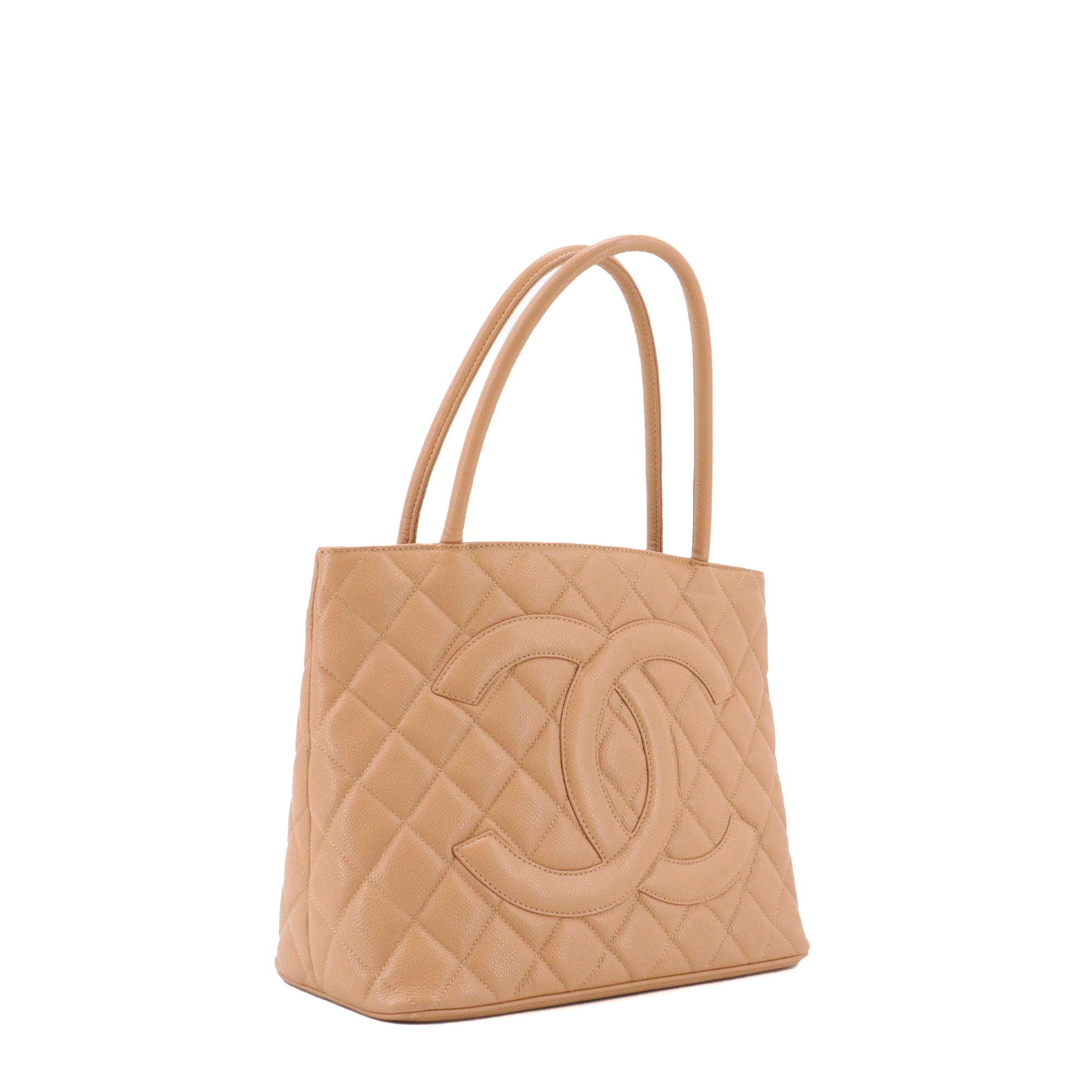 CHANEL - Sac à main Medaillon Chanel cuir caviar beige vintage