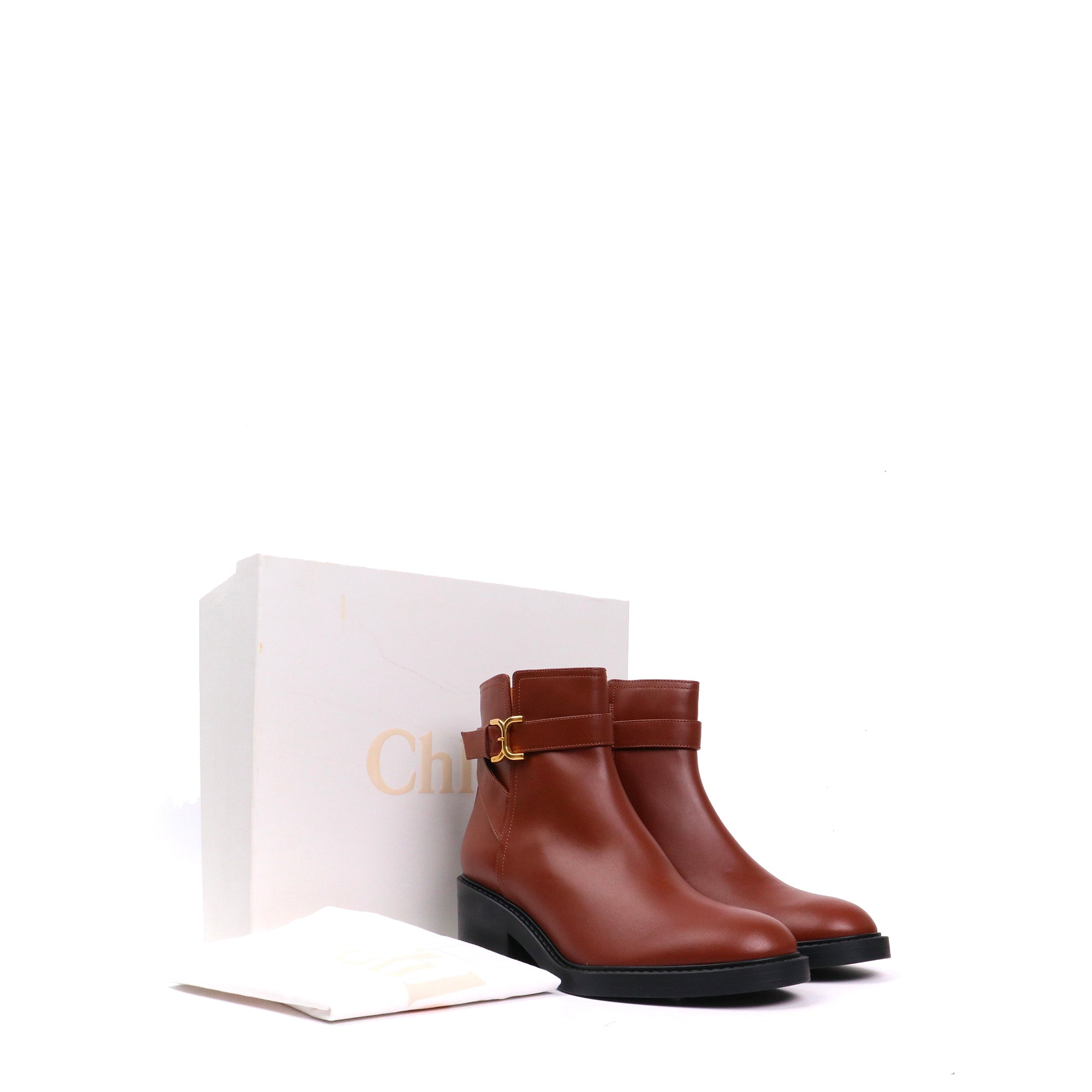 CHLOÉ - Bottines Marcie à boucles Chloé en cuir marron (T41)