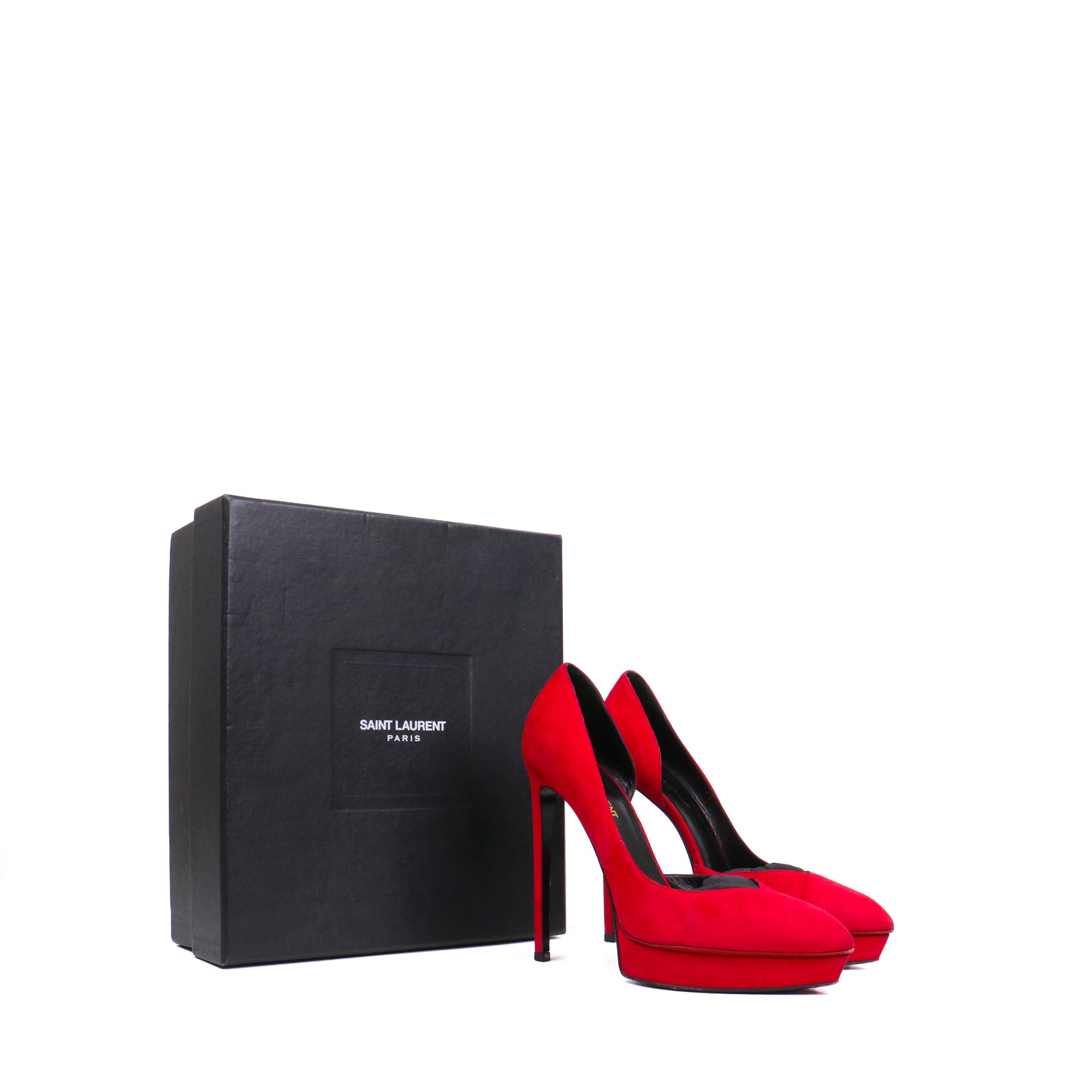 SAINT LAURENT - Escarpins à talon Kid Scamosciato Saint Laurent en suède rouge (T39)