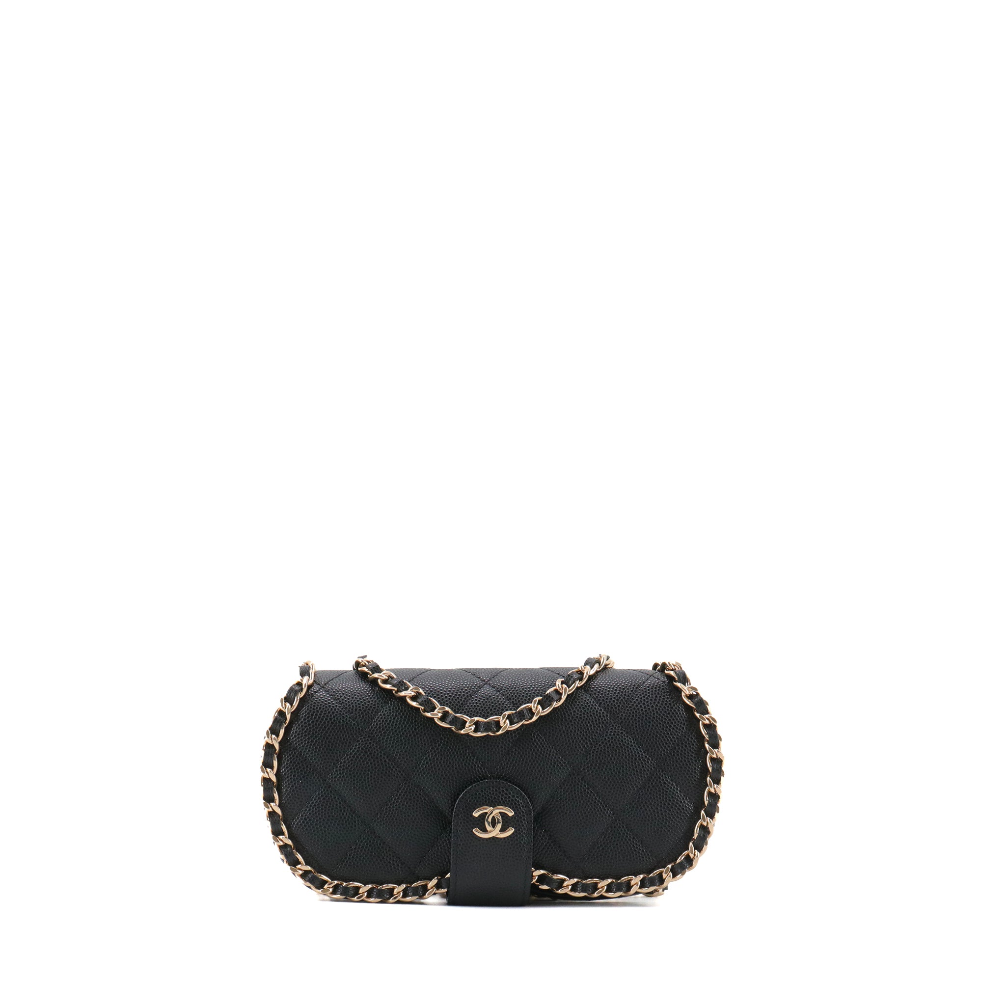 CHANEL - Pochette à bandoulière/Étui à lunette Chanel en cuir caviar noir