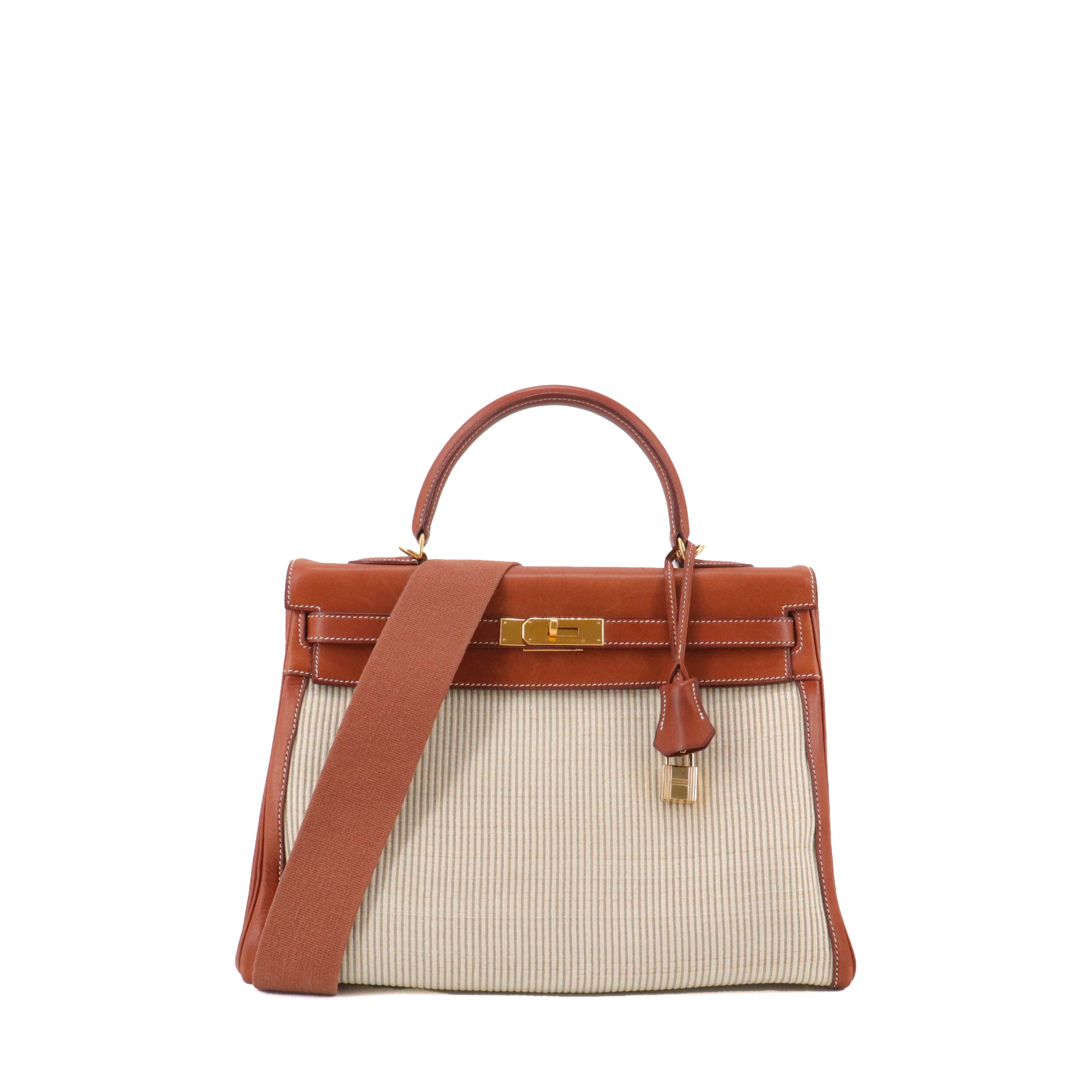 HERMÈS - Sac à main Kelly 32 Hermès en cuir barenia et nylon