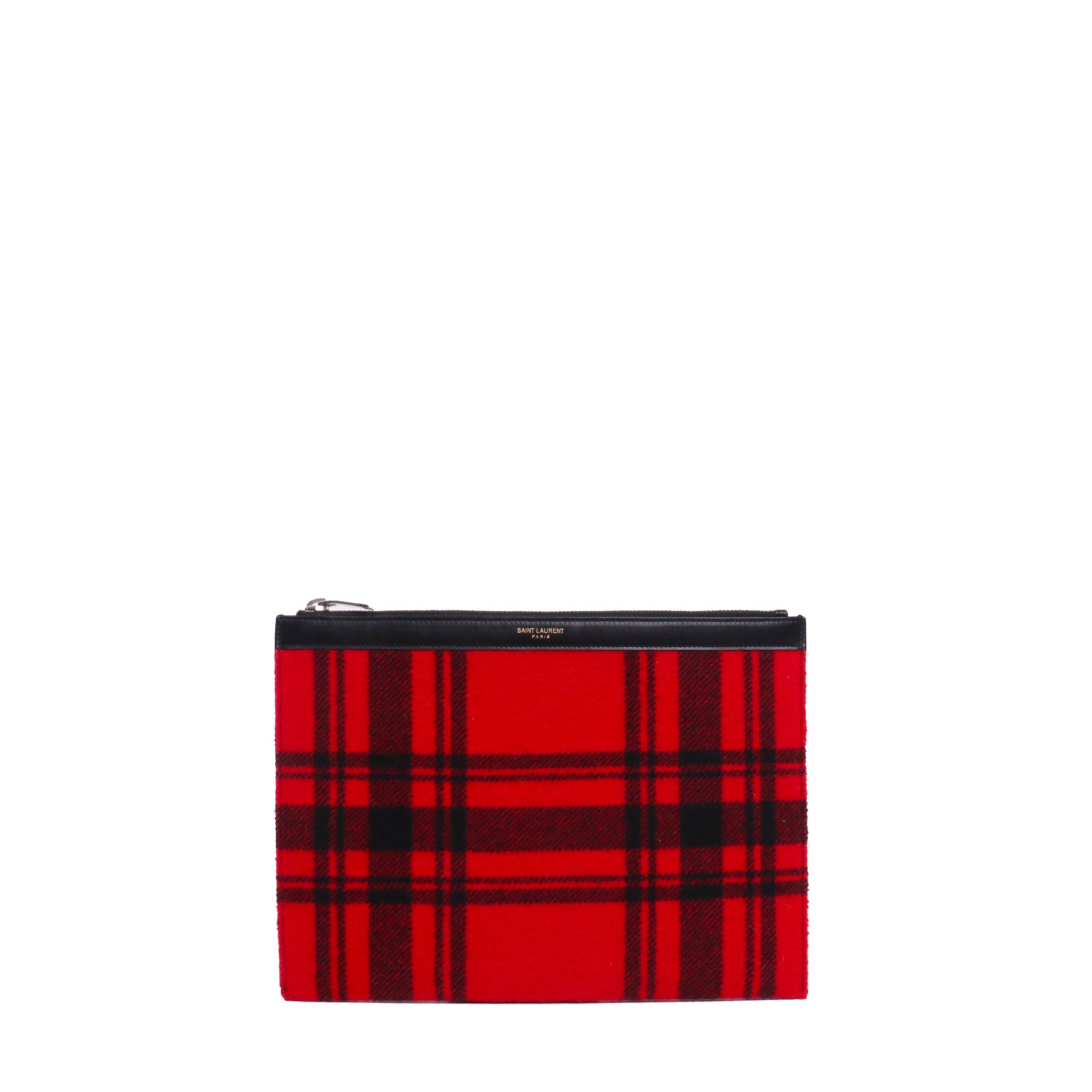 SAINT LAURENT - Pochette Saint Laurent en laine rouge et noire