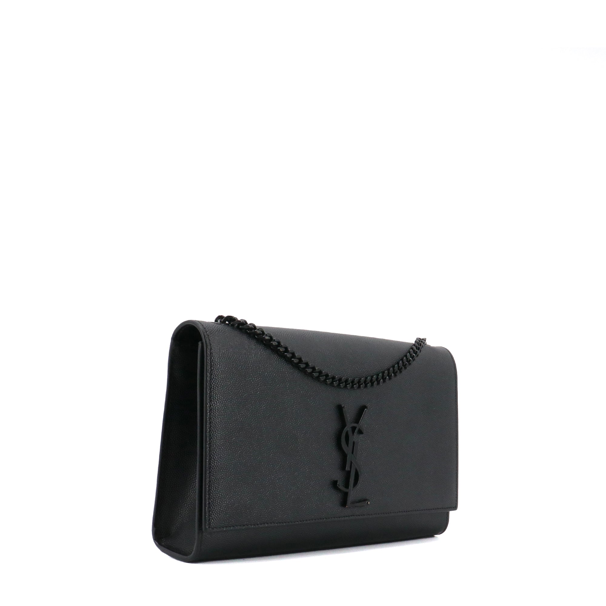 SAINT LAURENT - Sac à bandoulière Kate medium full black Saint Laurent en cuir grainé noir