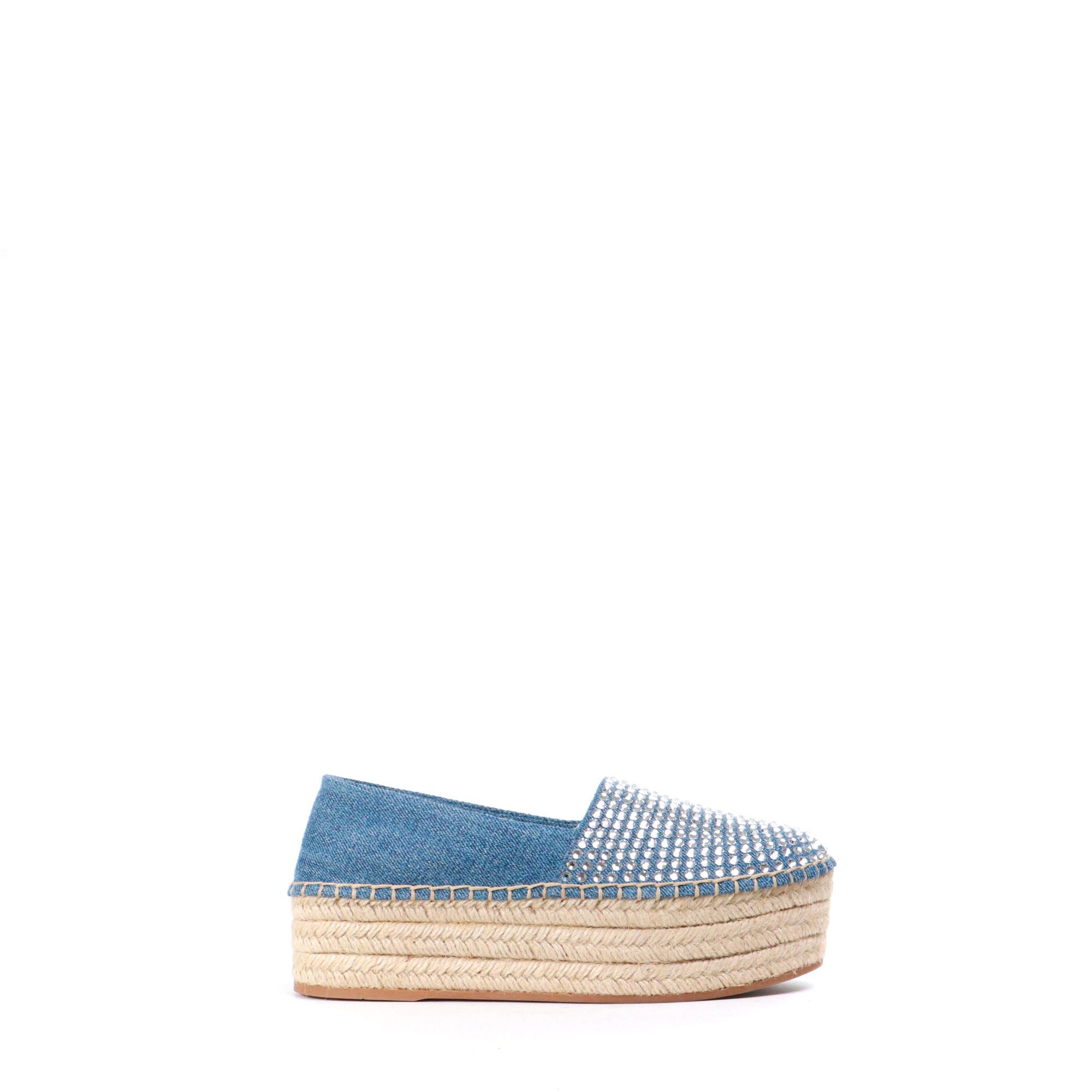 MIU MIU - Miu Miu wedge espadrilles in denim and rhinestones (T37.5)