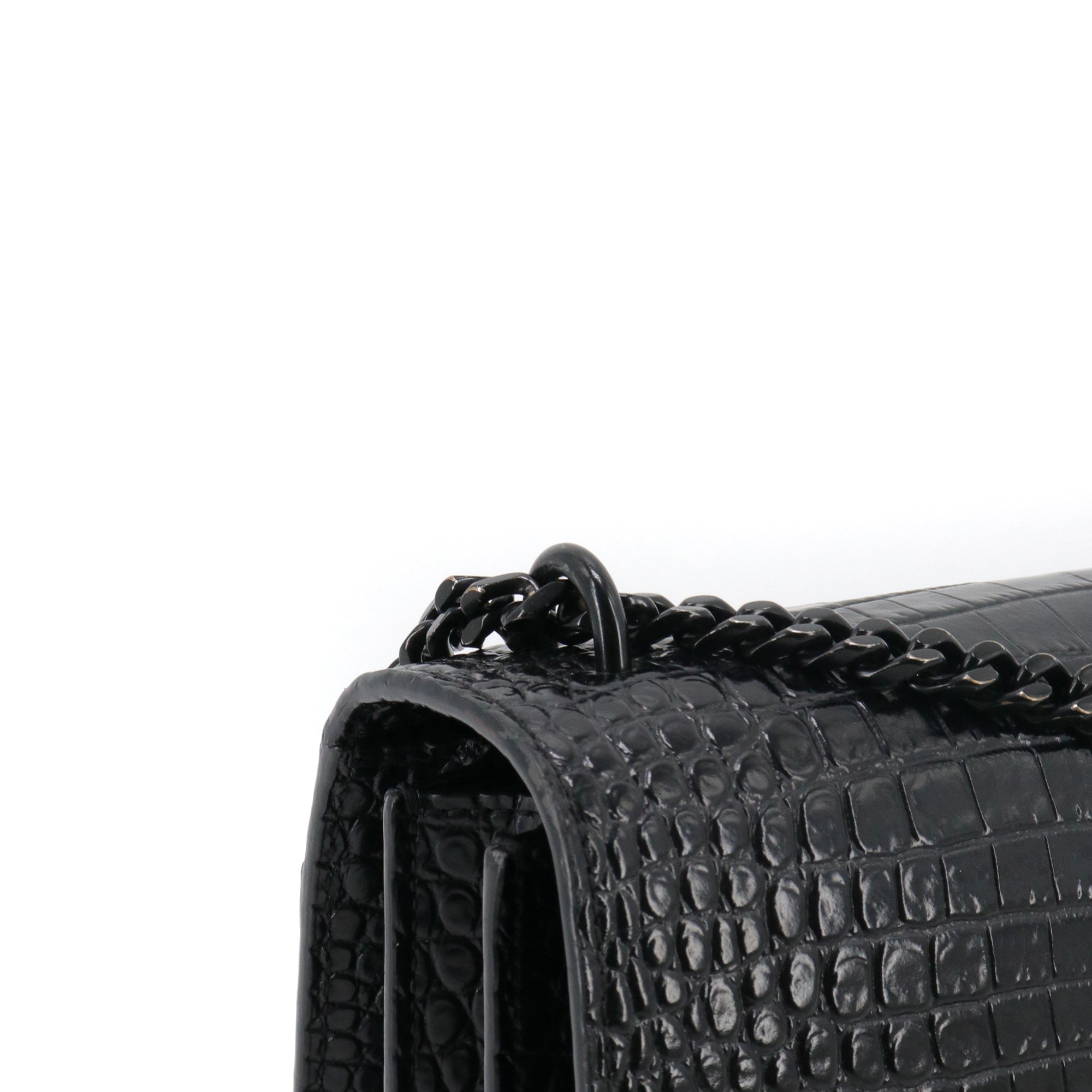 SAINT LAURENT - Sac à bandoulière Sunset medium full black Saint Laurent en cuir embossé croco