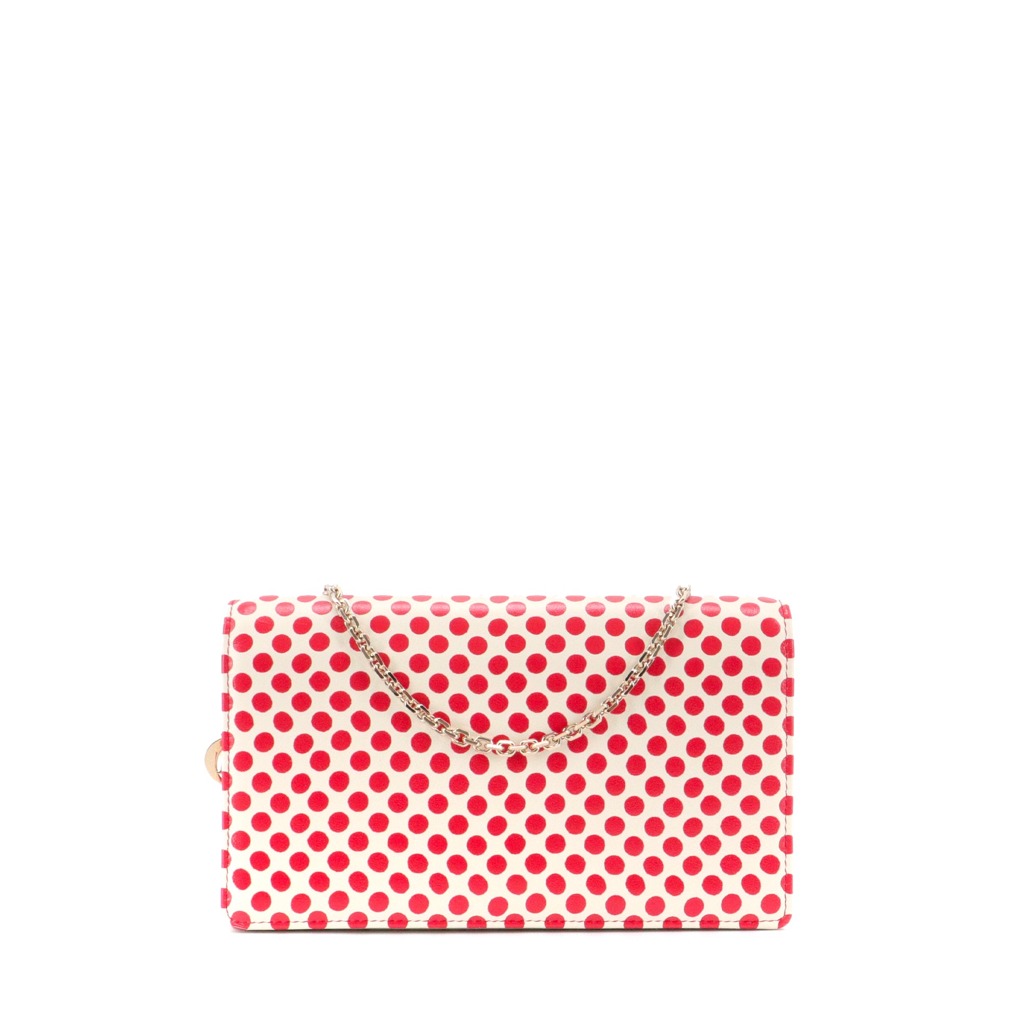 DIOR - Wallet On Chain Dioramour Dior en cuir à pois rouge et blanc