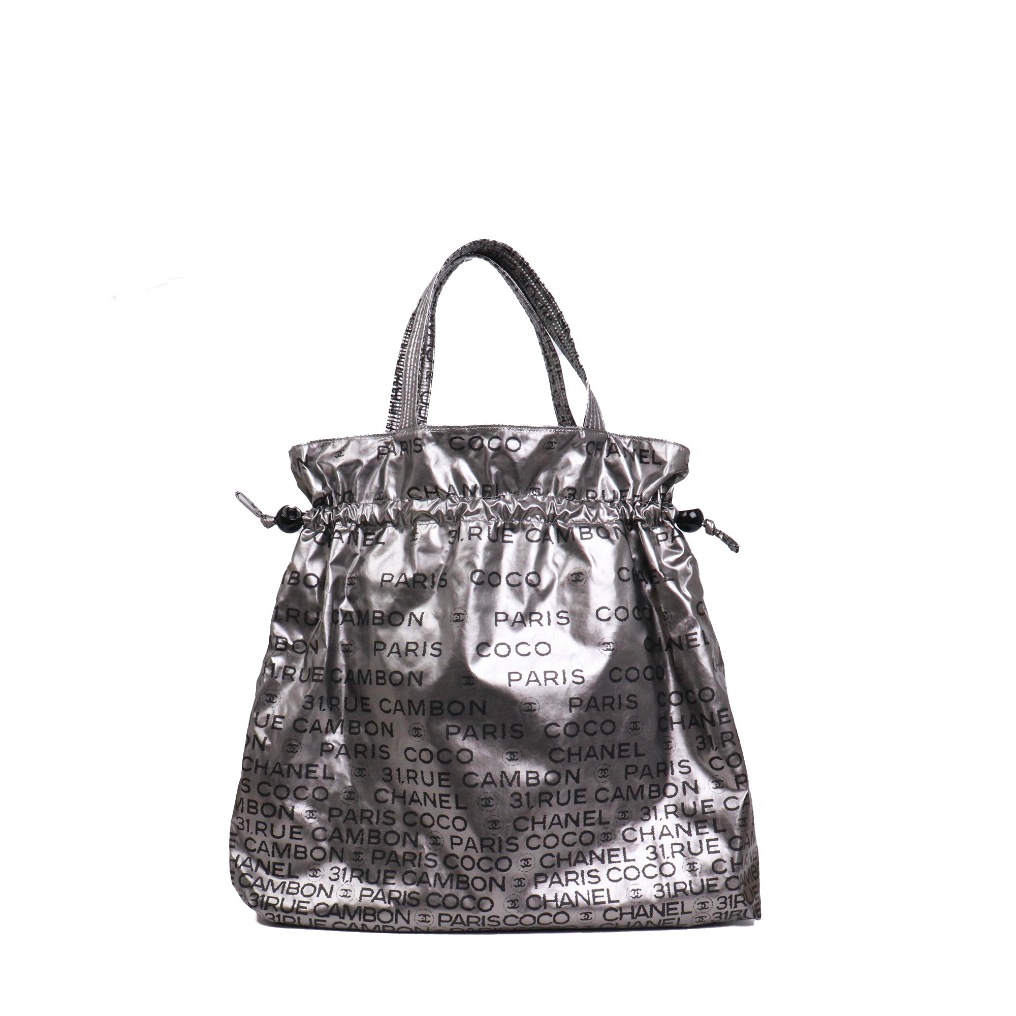 CHANEL - Sac cabas bourse 31 Rue Cambon Chanel en toile grise métallisée
