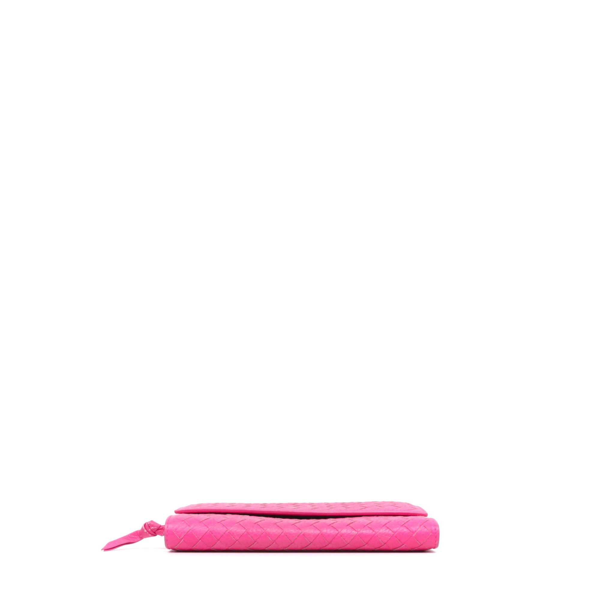 BOTTEGA VENETA - Portefeuille à rabat intrecciato Bottega Veneta en cuir rose