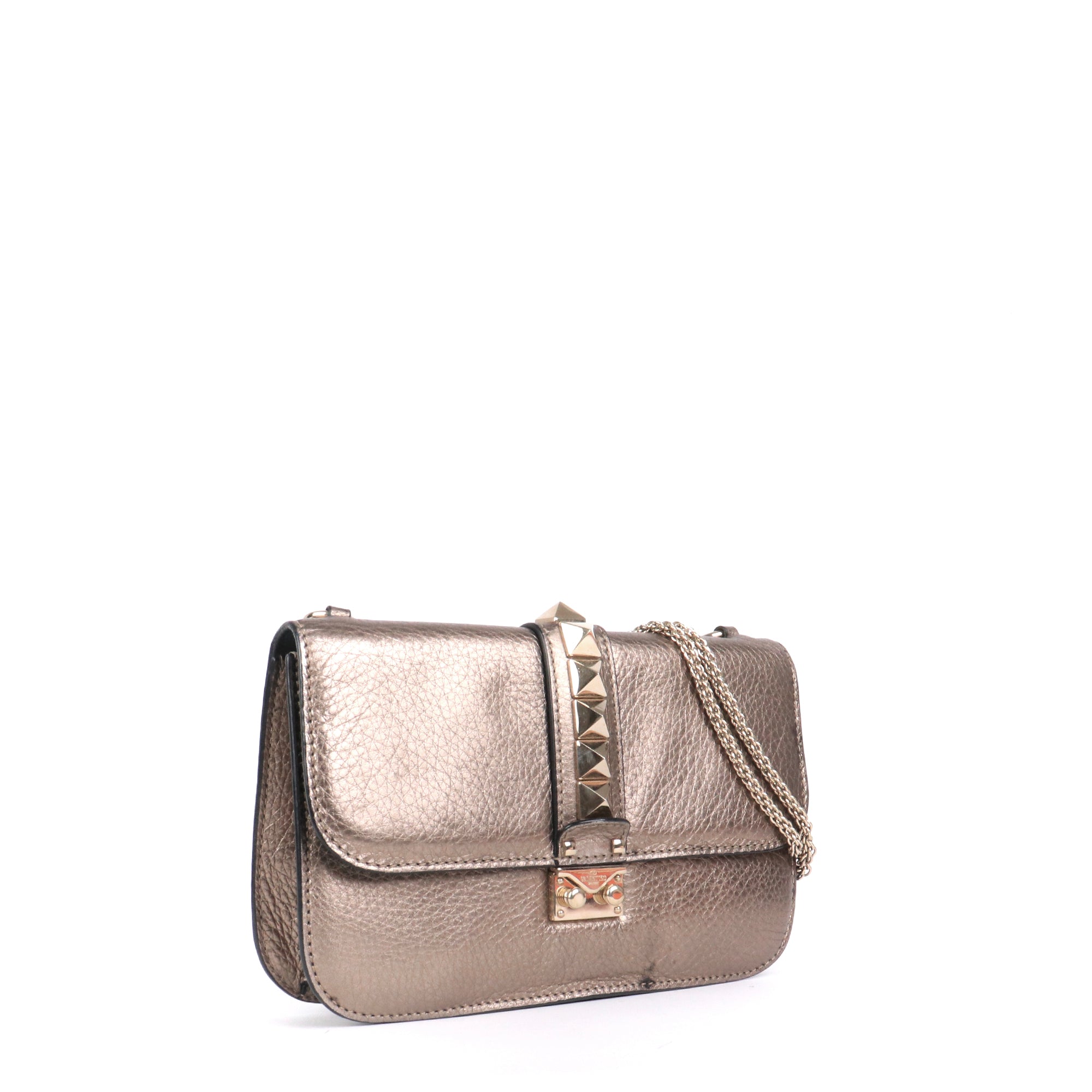 VALENTINO - Sac à bandoulière Glam Lock Valentino en cuir grainé doré métallisé