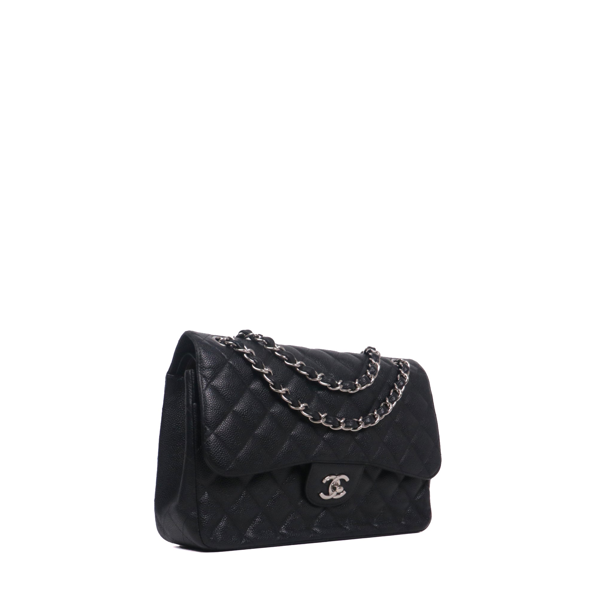 CHANEL - Sac à bandoulière Classique/Timeless Jumbo double flap en cuir caviar noir