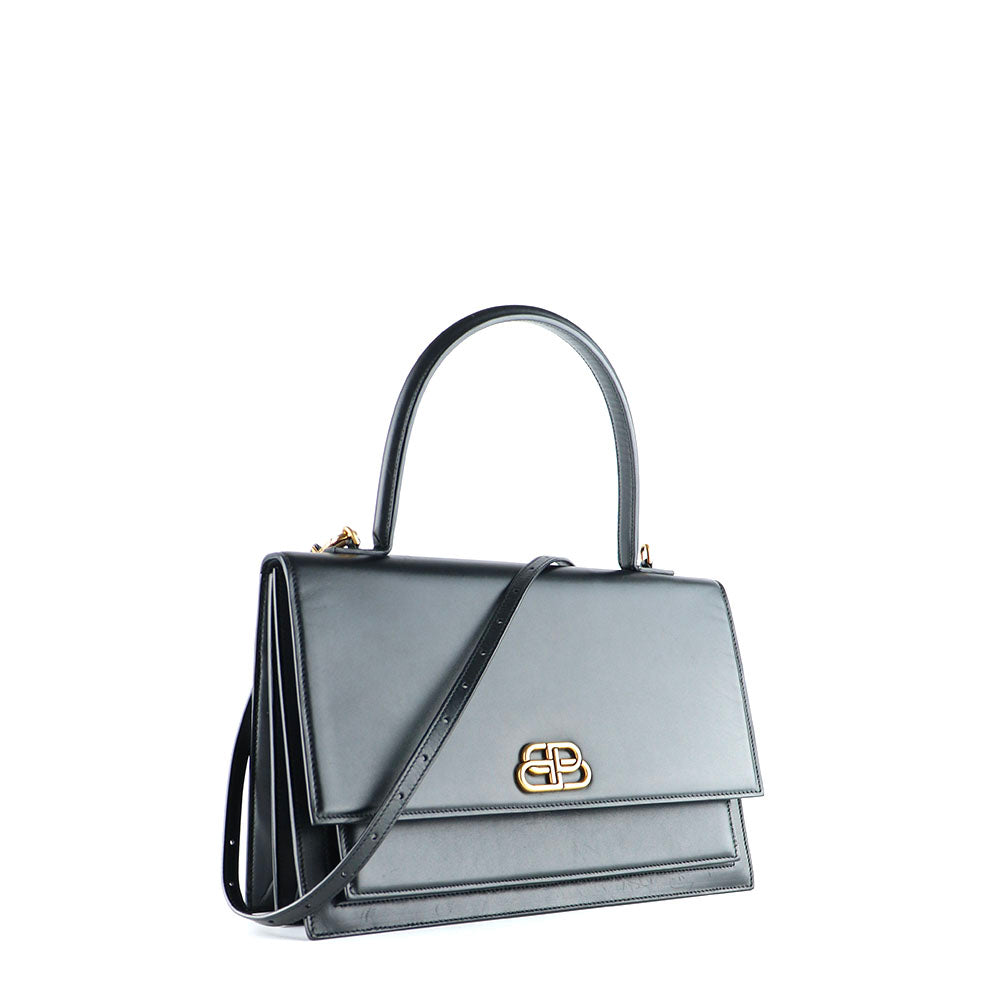BALENCIAGA - Sac à main Sharp en cuir lisse noir
